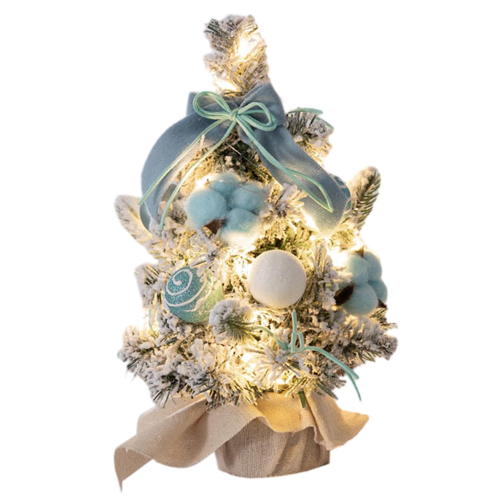 Oshhni Mini-Weihnachtsbaum mit LED-Lichtern, Tisch-Weihnachtsbaumschmuck für Zuhause, Büro, Zuhause, Küche, Esstisch-Dekoration, blau 30cm