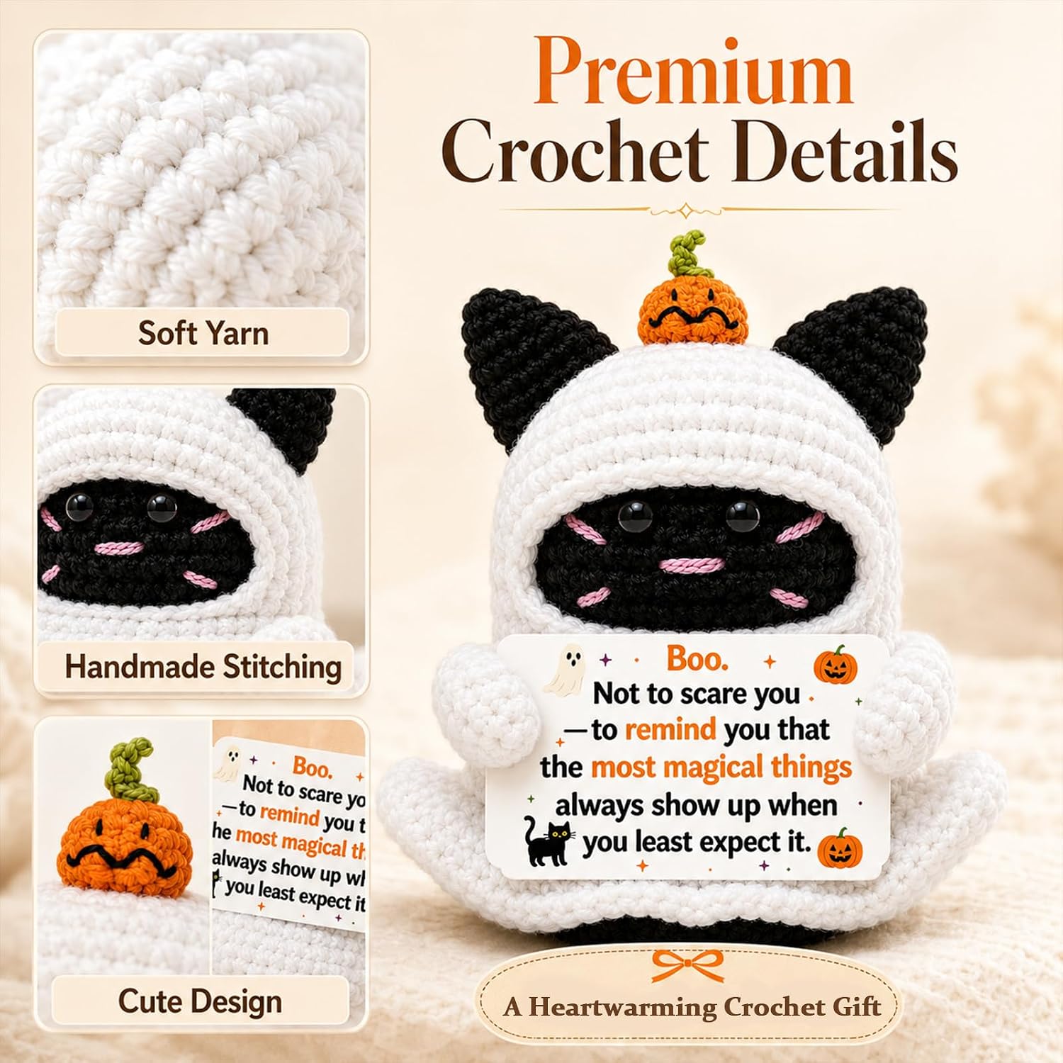 Halloween Boo Basket Stuffer Positive Crochet Cat Gifts for Men Women image 2