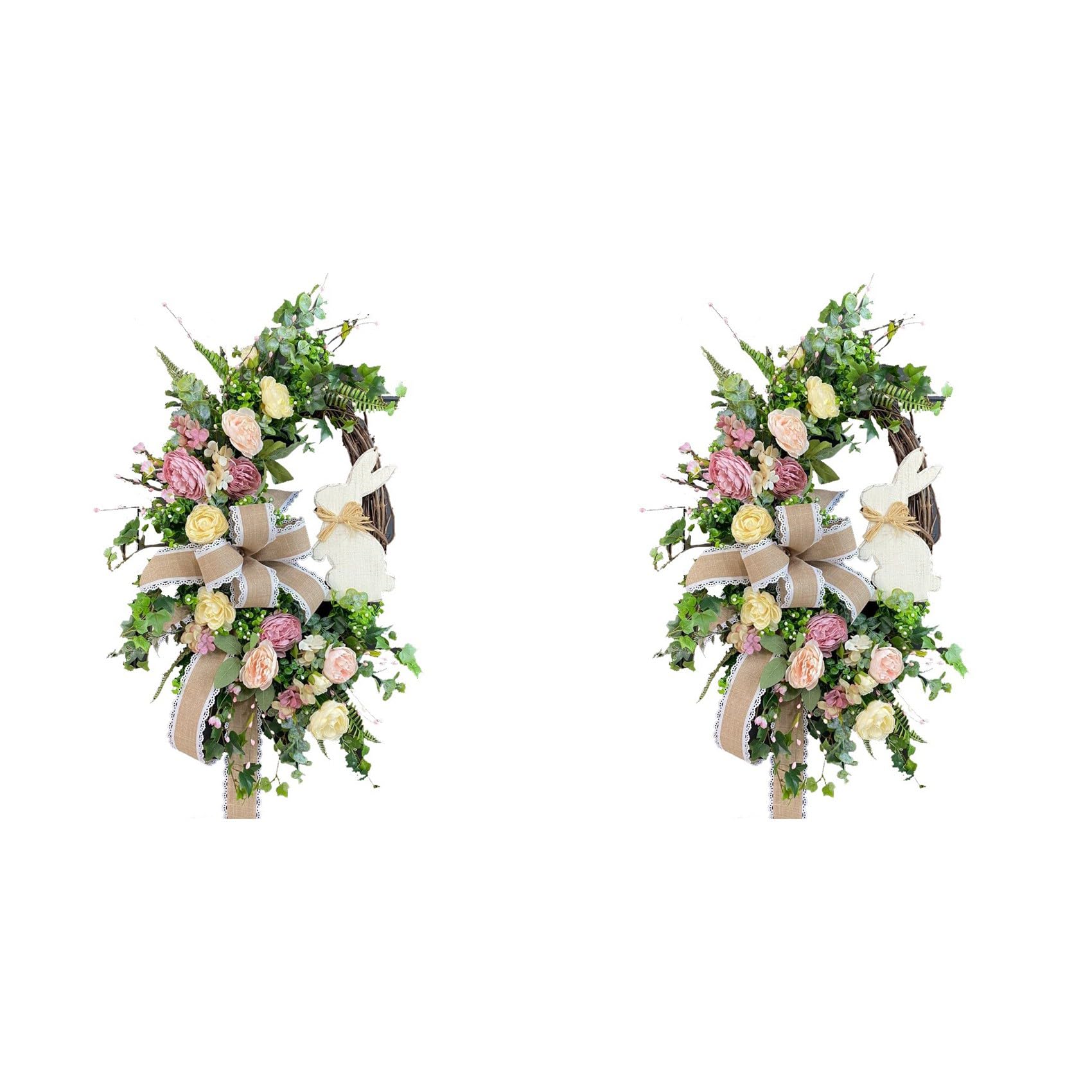 Vjsujehgy 2X Easter Front Door Wreath for Front Door,Easter Bunny Butt Shape Garland Wall Decor Spring Wreath Decoration
