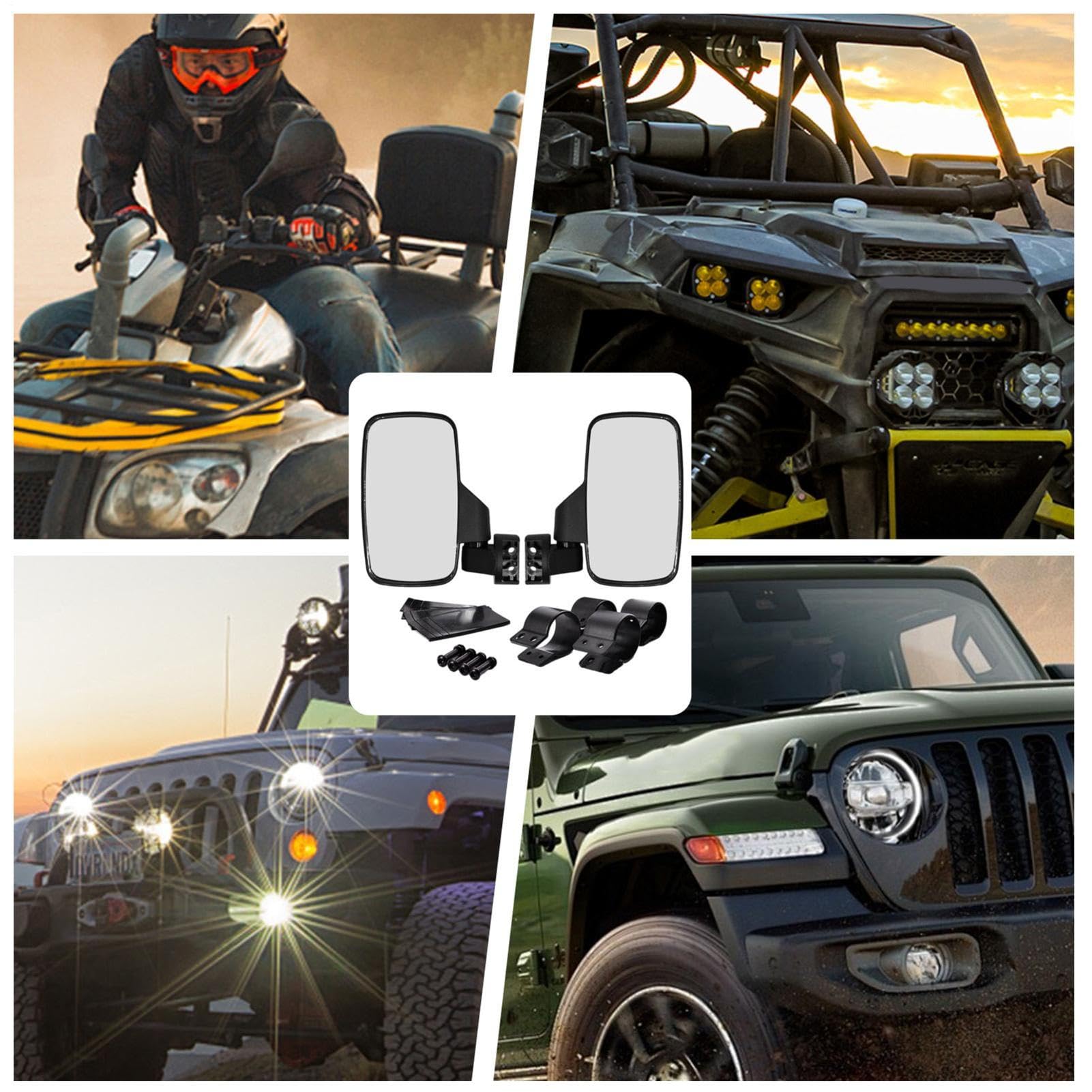 Specchio laterale UTV, Specchio laterale ATV - Specchio retrovisore fuoristrada 2X con gabbia per roll bar da 1,75 pollici e 2 pollici - Kit specchietto laterale destro e sinistro regolabile