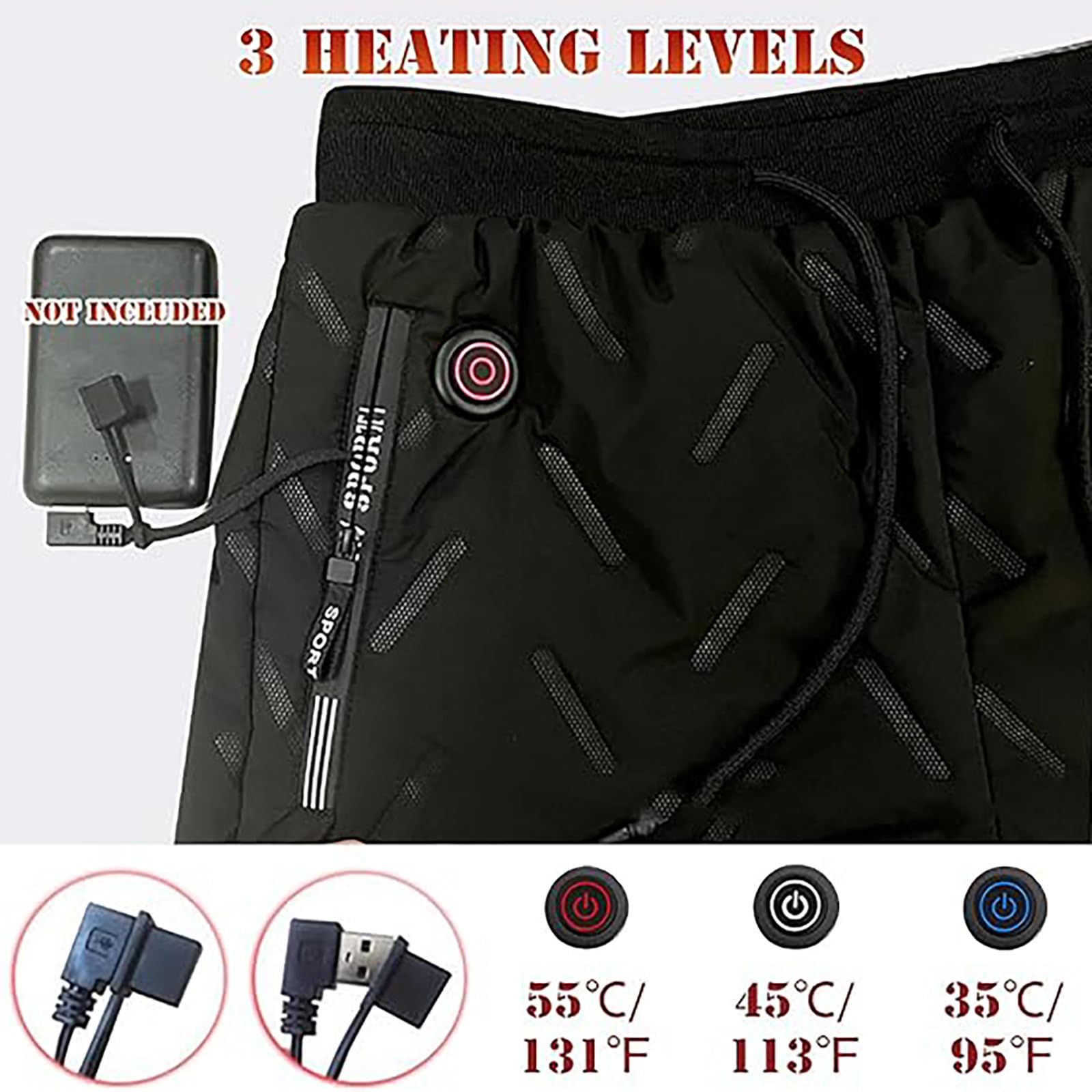 Generisch Pantalon thermique chauffant pour homme et femme avec poche zippée pratique