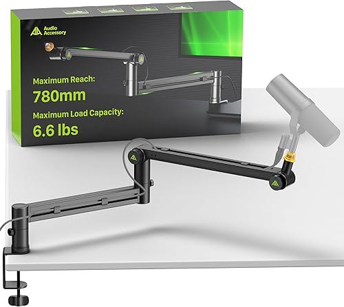 Brazo de brazo de perfil bajo (diseño para micrófono pesado) capacidad de carga de 6.6 libras, estructura de bloqueo de engranajes estable que nunca