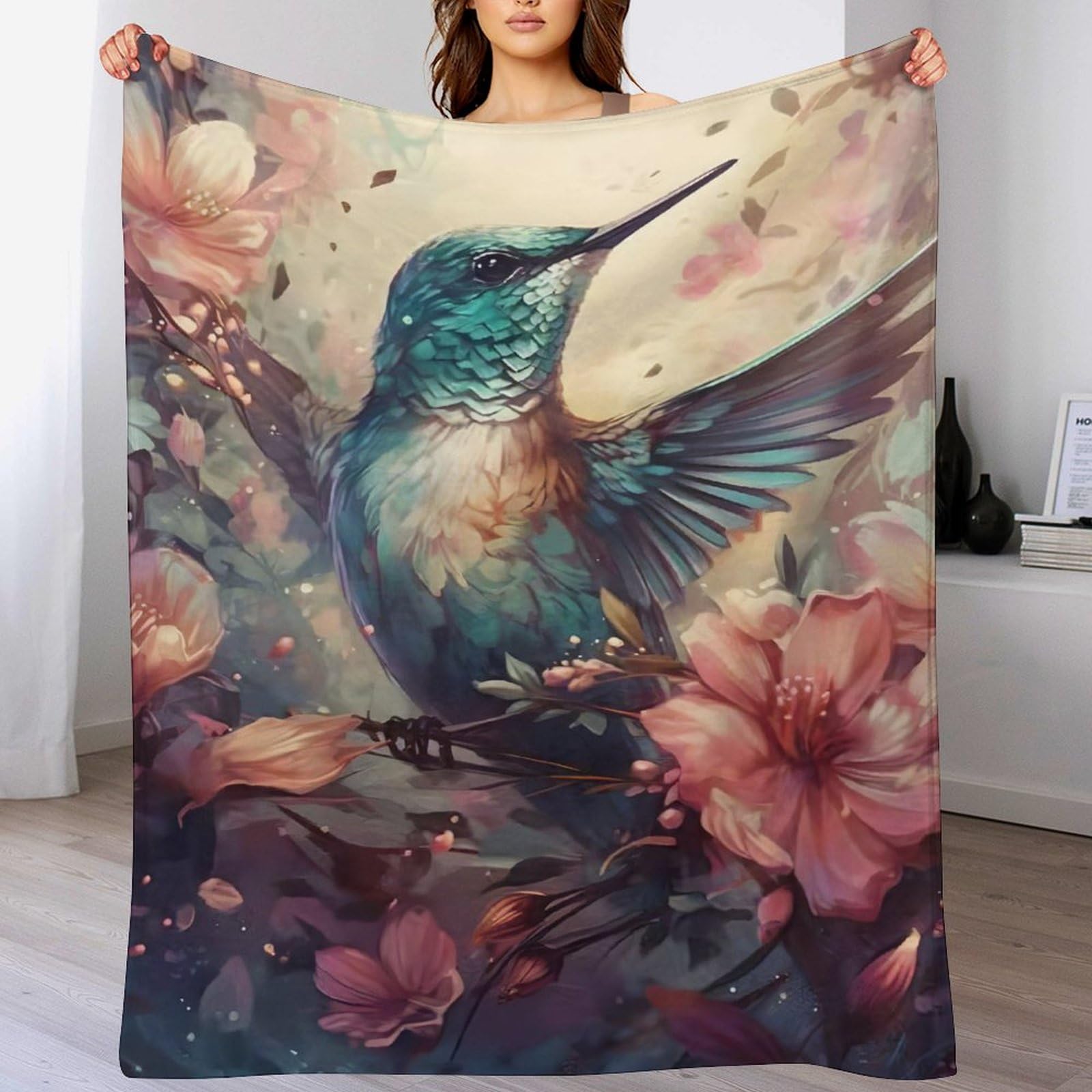 Couverture légère en polaire oiseau 3D anti-froid pour lit et canapé 180x200