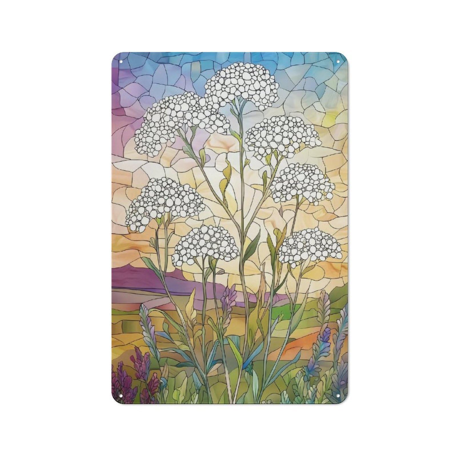 Junmoney Stained Glass Wildflowers Tin Sign 30X20cm For Workshop Wall, Retro Wall Decor, Suited To Metal Sign Collectors