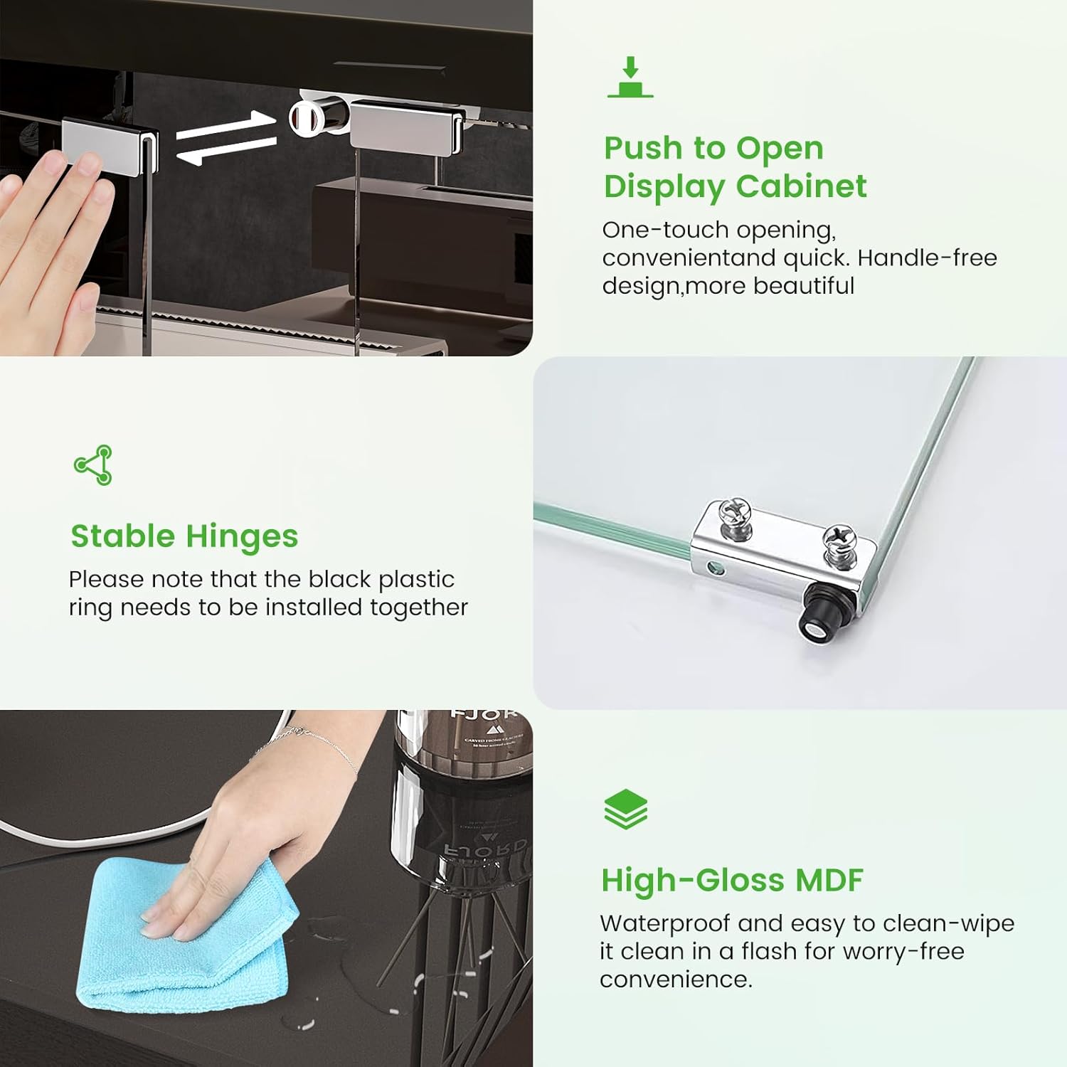 HNEBC LED TV Stand with Charging Station, 71" Glass Display Cabinet TV Console with RGB Lights, 2 AC Outlets & USB-C Ports, Modern Entertainment Center with Doors for Living Room,Bedroom- (Black)