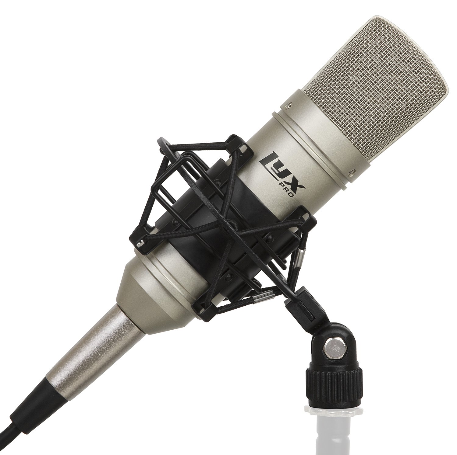 Microphone de studio à condensateur cardioïde LyxPro LDC-10 avec suspension et câble pour un enregistrement professionnel à la maison
