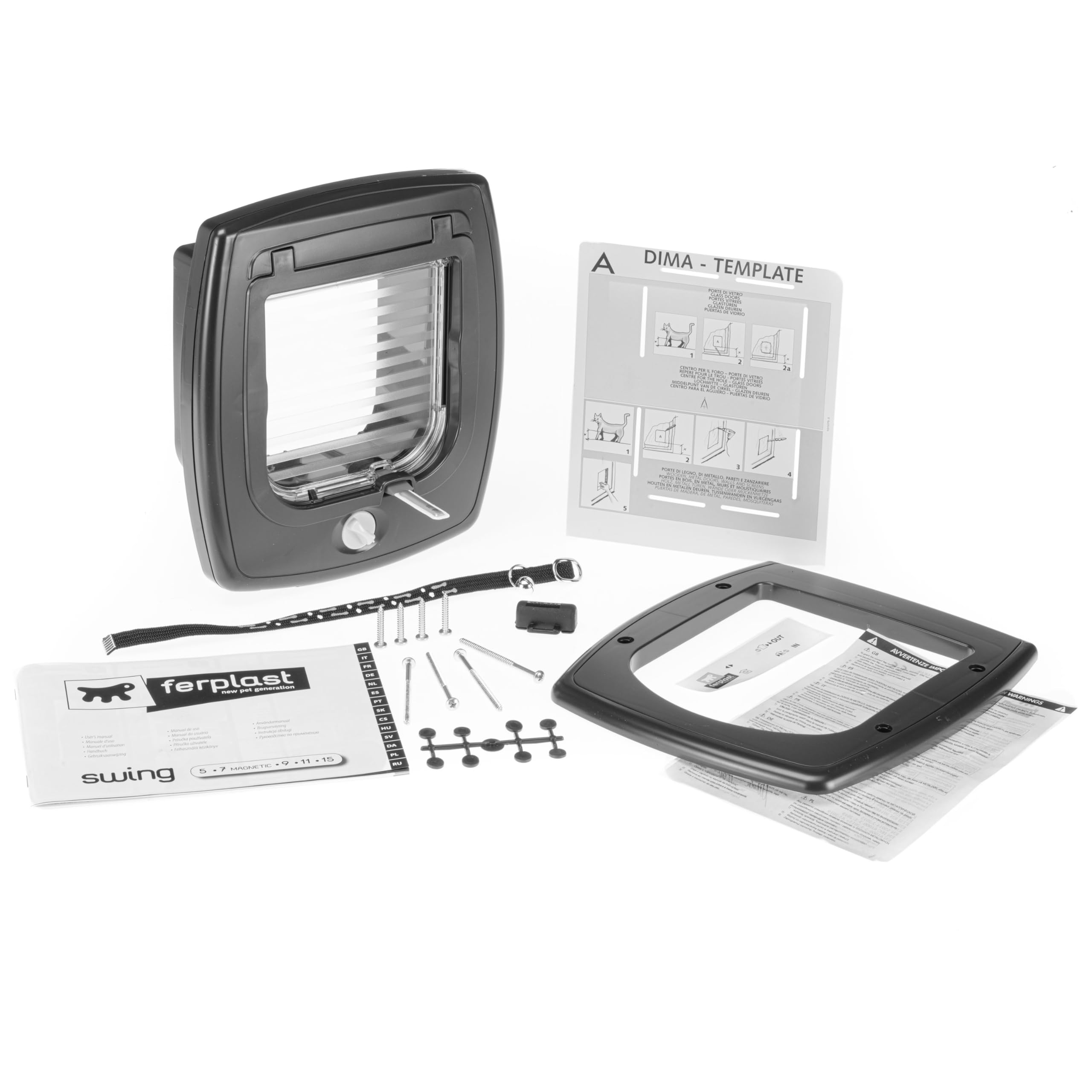 Ferplast Gattaiola Magnetica, Porta per Gatti, Magnete e Collare Inclusi, Entrata e uscita controllabile 4 vie, Protezione da Correnti d'Aria, Porticina per Gatti, Bianco