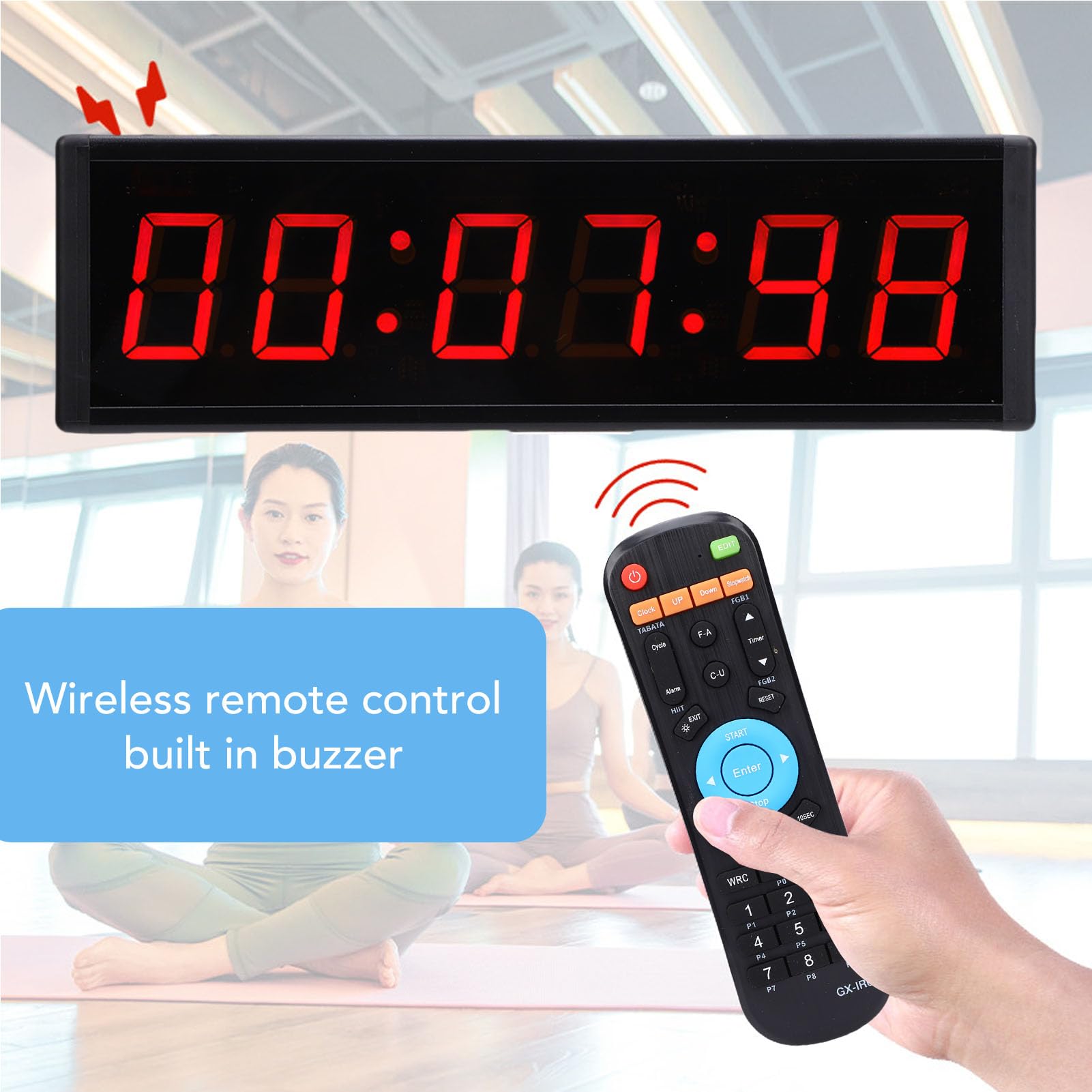 Fafeicy Temporizador de LED, Pantalla Roja de 6 Dígitos, Cuenta Regresiva, Cronómetro con Control Remoto Inalámbrico para Eventos de, Competiciones de Entrenamiento en Gimnasio