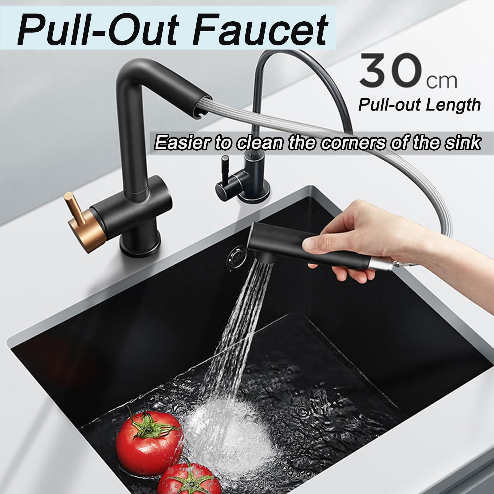 Fregadero Camping de Encastre, Lavabo Caravana con Grifo Extraíble, de Cuarzo, Fregadero Cocina 1 Seno con Rejilla y Desagüe para Caravanas(Black)