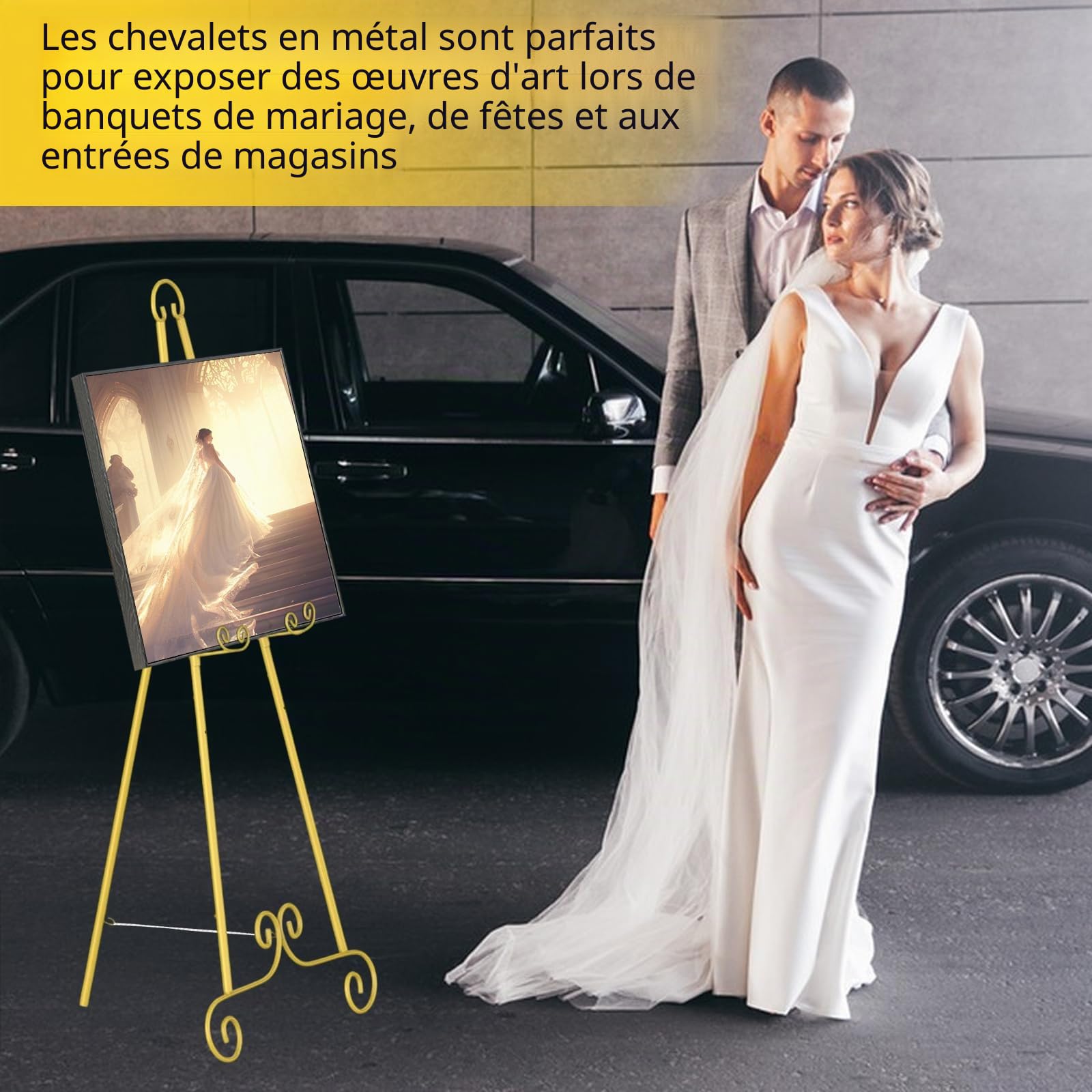 Chevalet Mariage,Chevalet Peinture Ajustable de 118cm pour l'exposition de Peintures sur Toile,Doré Chevalet Vintage de Studio en Métal pour Mariage,Peinture,Spectacle,Affiches Intérieur,Extérie