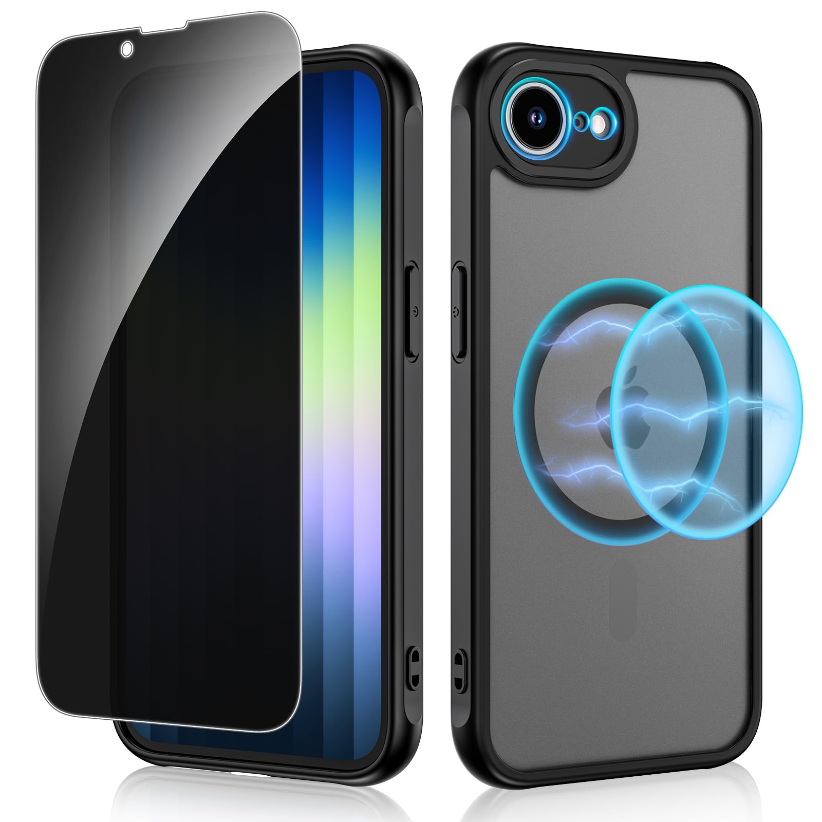 Ruky for iPhone 16e 2025 Case Compatible with MagSafe, [with Privacy Screen Protector] Translucent Shockproof Slim Protective Phone Case for iPhone