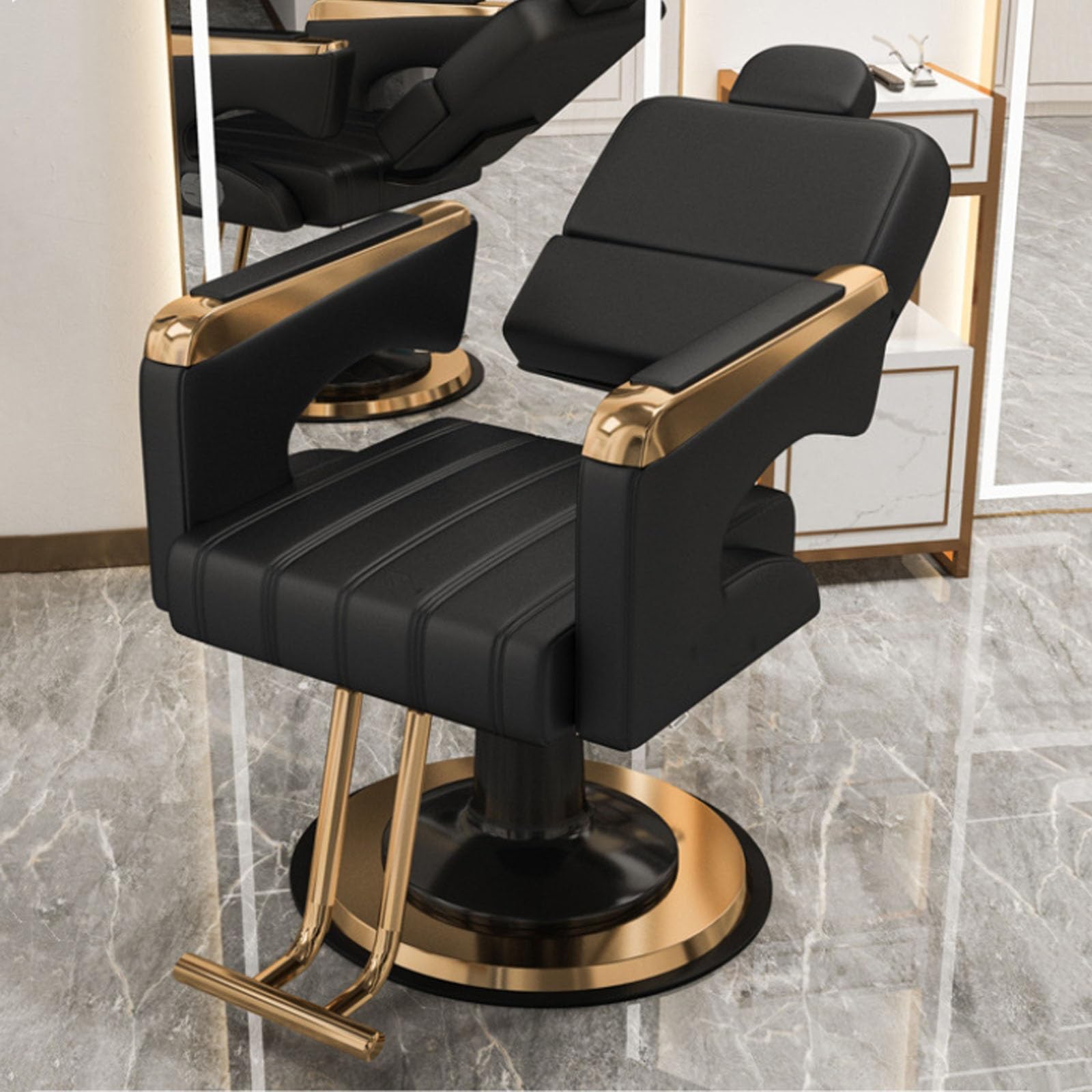 Sillón de barbería reclinable, Silla para peluquería, giratoria 360 Grados, Ideal para Maquillaje, tratamientos faciales, depilación con Cera, Tatuajes y barberías(Black)