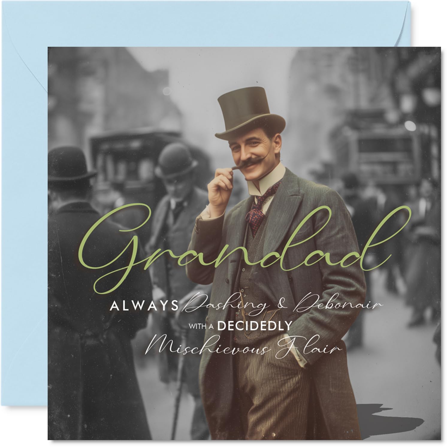 Playful Birthday Card for Grandad - Dapper Charm and Mischief - Vintage Grandad Photo with Witty Flair Caption, Father's Day - 145mm Square, Envelope Included