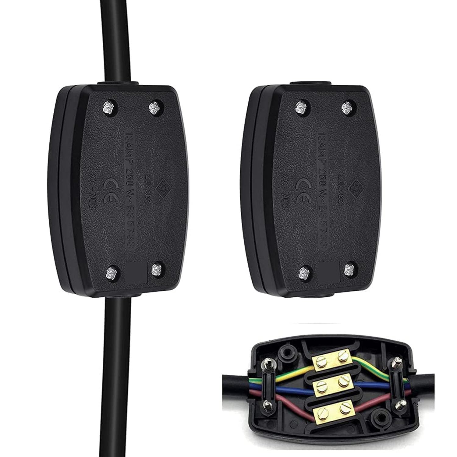 X spring Electrical Junction Box, 2 Pcs Cable Joiner Box Set, 3 Pole Screw Free Junction Box, In-line Connector 250v 13A, Connect for Outdoor Lighting, Electrical Power, Automotive Wiring