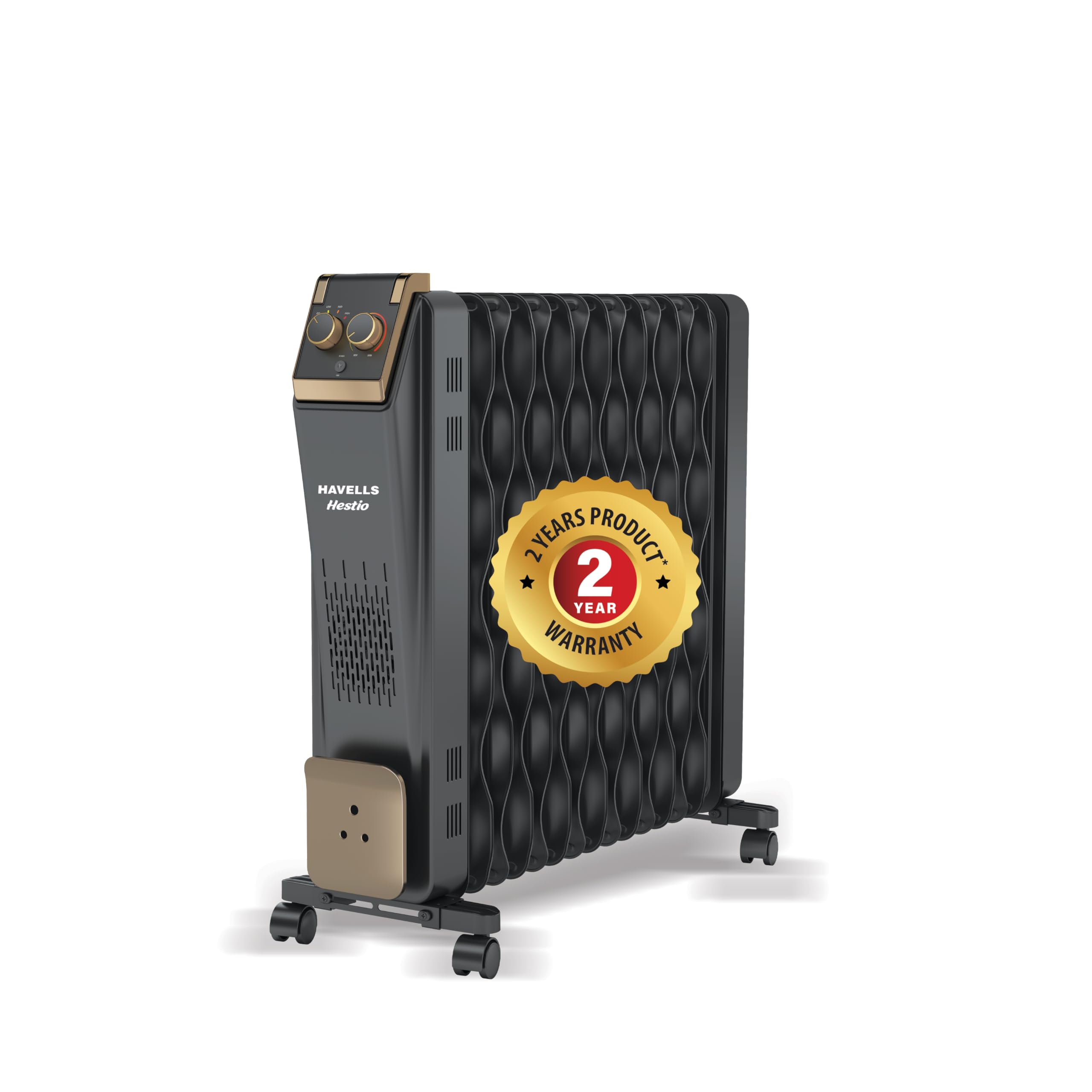 Havells 11 Fin Hestio Wave Fin OFR (Oil Filled Radiator)|Room Heater|2900 W|3 Heat Settings & PTC Fan Heater|Inclined Control Panel|Retractable Wheels| Comfortable Breathing|360° Heating (Black)