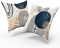 Vista 5 de juego de 4 fundas de almohada bohemias grises y azules de 20 x 20 pulgadas, fundas de almohada geométricas abstractas de estilo moderno de mediados