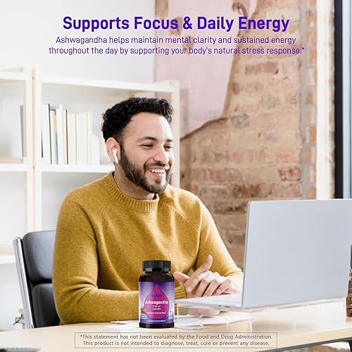Miniatura 7 de Gomitas Ashwagandha, extracto de raíz de Ashwagandha KSM-66 con vitamina D3, apoyo inmunológico para adultos, sin OMG, sin gluten (frambuesa, 60