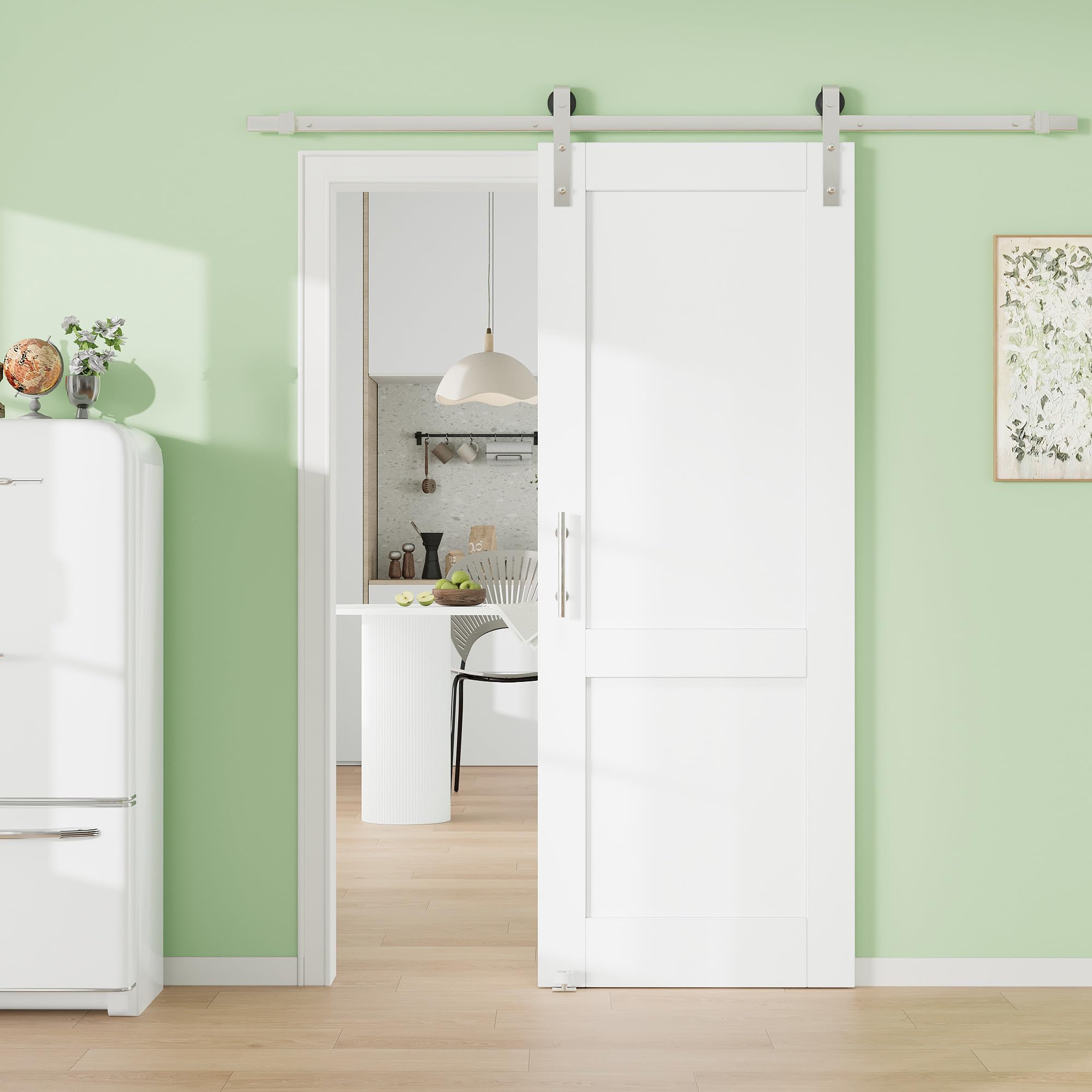 36" x 80" 2-Panel Solid Core MDF Panel Barn Door with Trimmable 72" Track