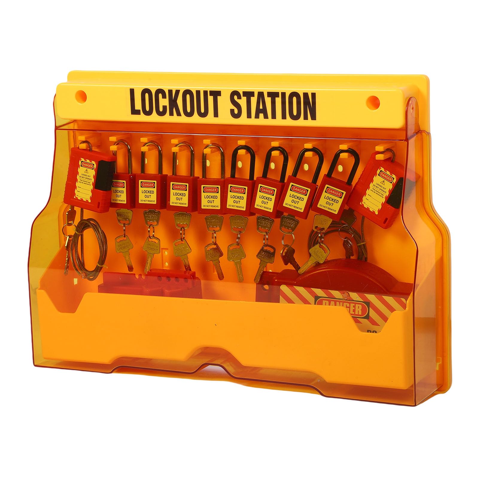 LiebeWH Kit Loto Lockout Tagout Station, Pannello Muro Giallo per PC con 8 Lucchetti 20 Etichette 3 Ganci 6 Serrature con Interruttore Automatico per Apparecchiature di Sicurezza Industriale