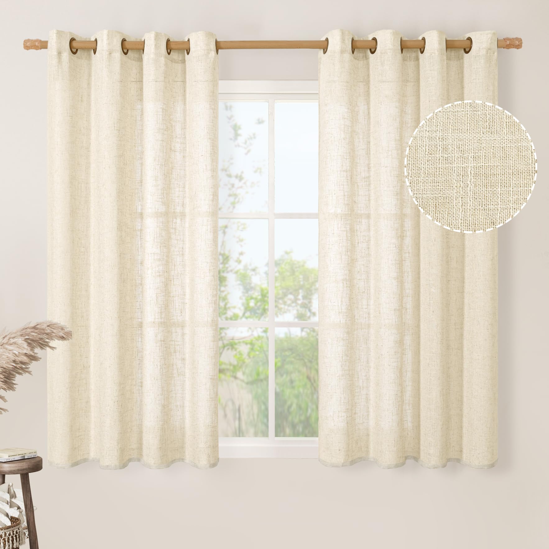 Photo 1 of LAMIT Beige Linen Grommet Curtains - 2 Panels, 52"W x 54"L