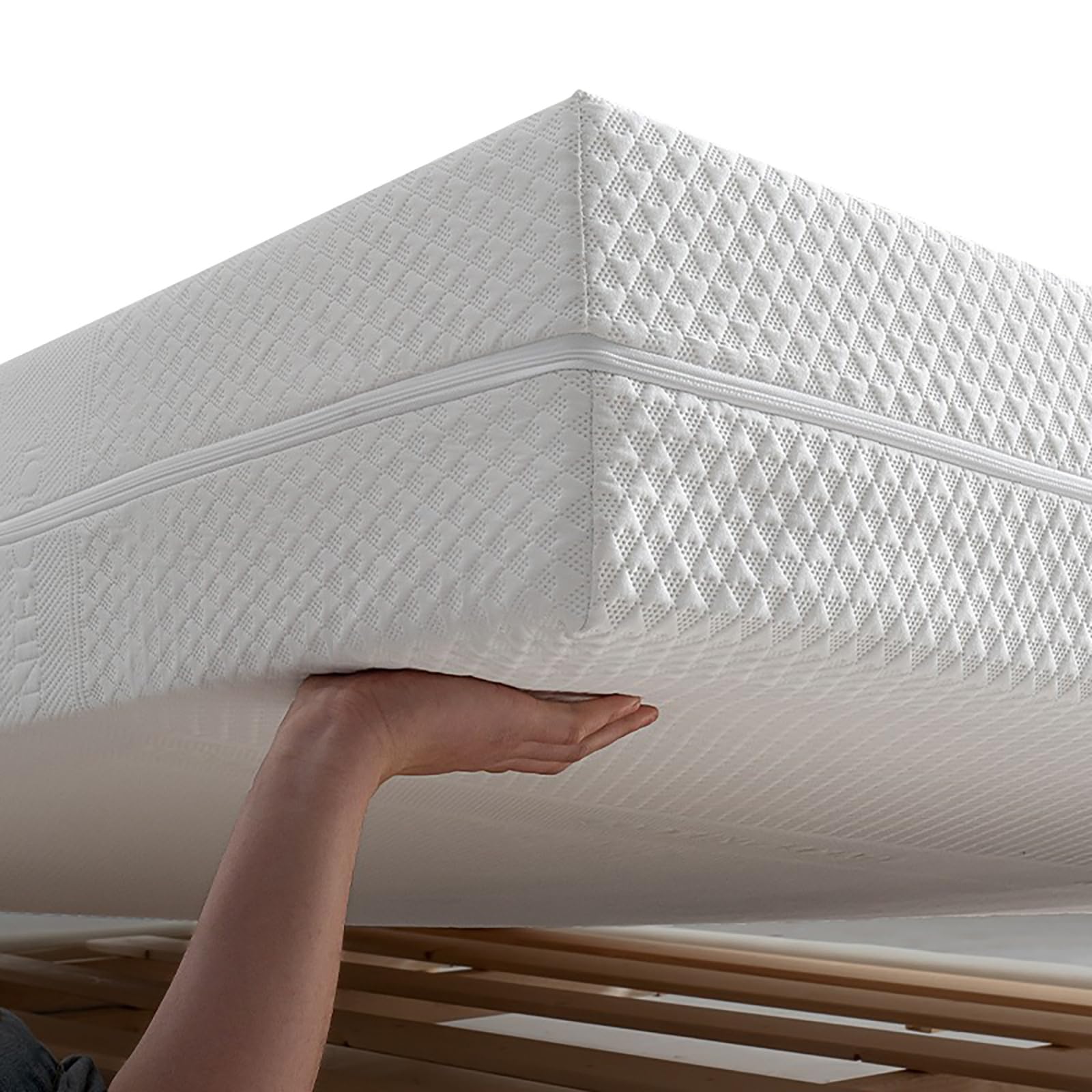 4-Zipper Removable Mattress Protector Cover, Breathable Non-Waterproof Zippered Mattress Encasement, Washable Dustproof Fitted Sheet Cover for Single Double King Bed(White,160x200x20cm)