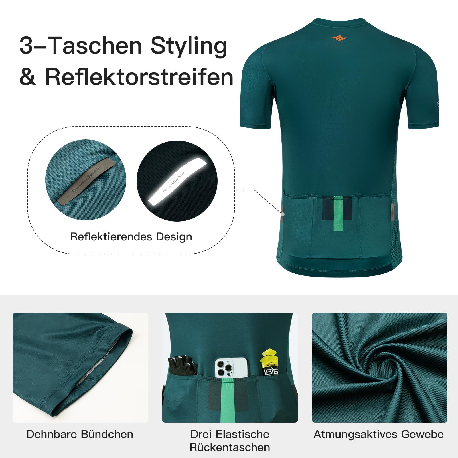 Santic Maillot de ciclismo para hombre, de manga corta, transpirable, con bolsillos traseros, para ciclismo de carretera, MTB, verano