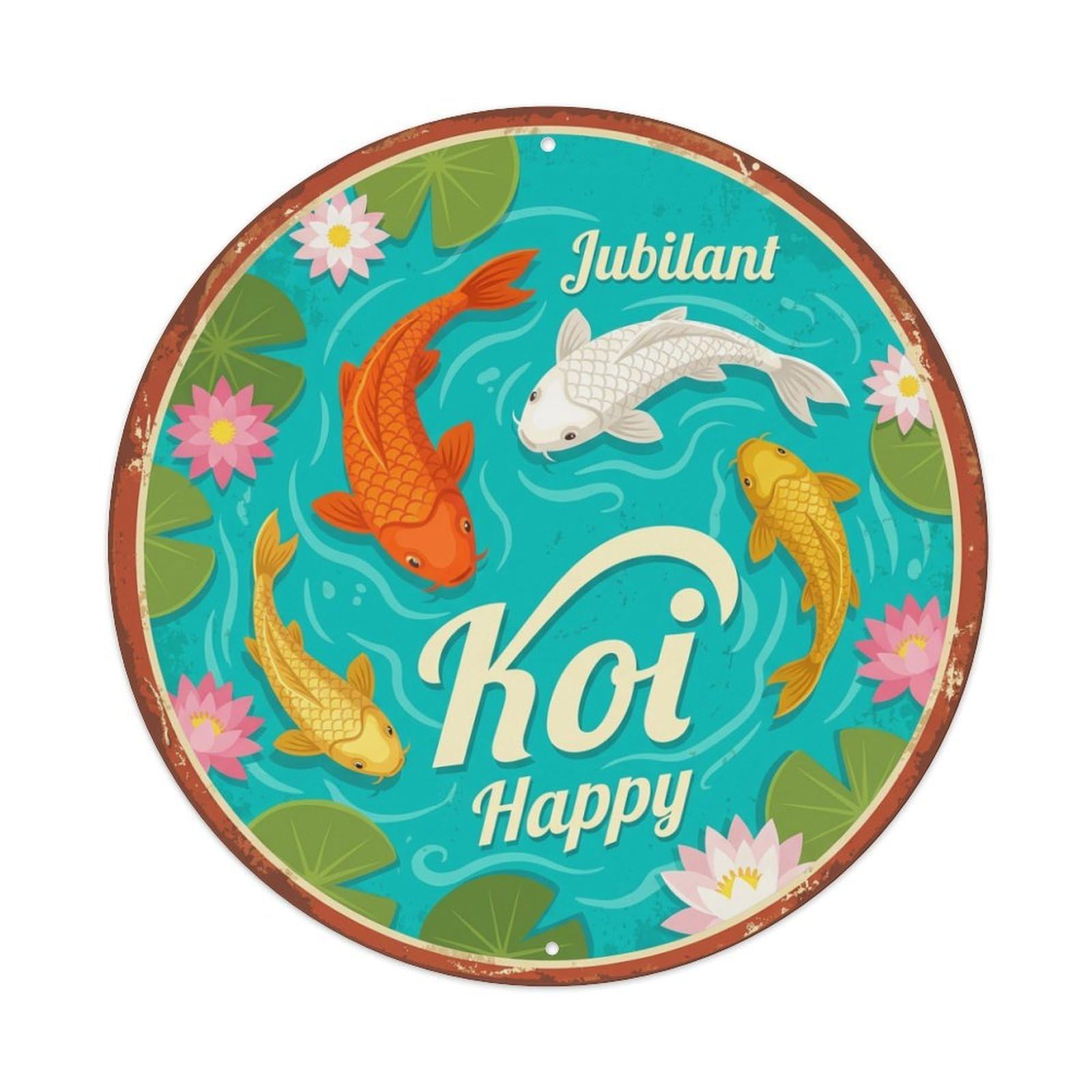 Tgrcjimh Style Metal Tin Sign Koi Fish Festive Bright Waters