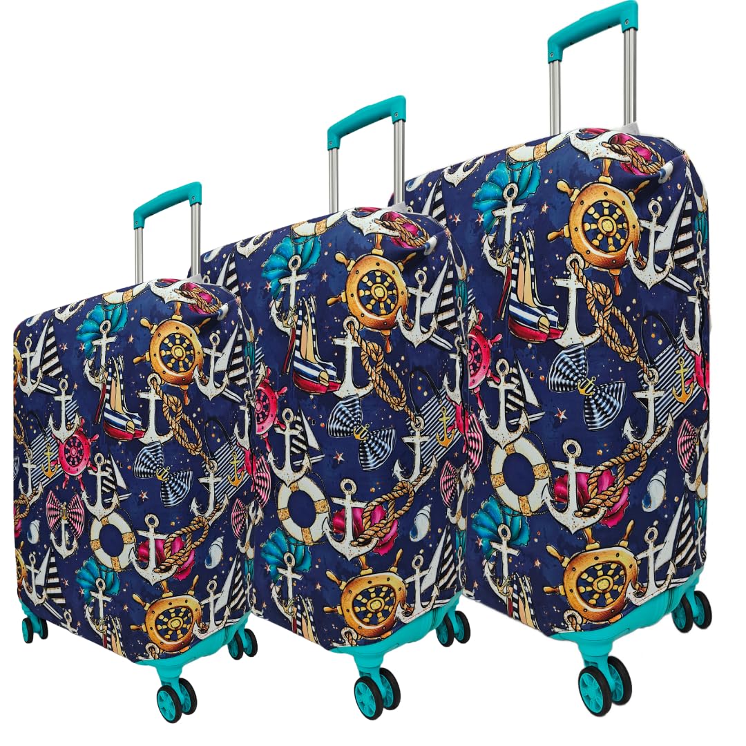 Printed Luggage Cover for Suitcase Stretchable Scratchproof Trolley Bag Protector with Velcro Lock Washable Travel Cover (Only Cover in Product)-Boat Anchor_Blue-3-Size Combo-image-14
