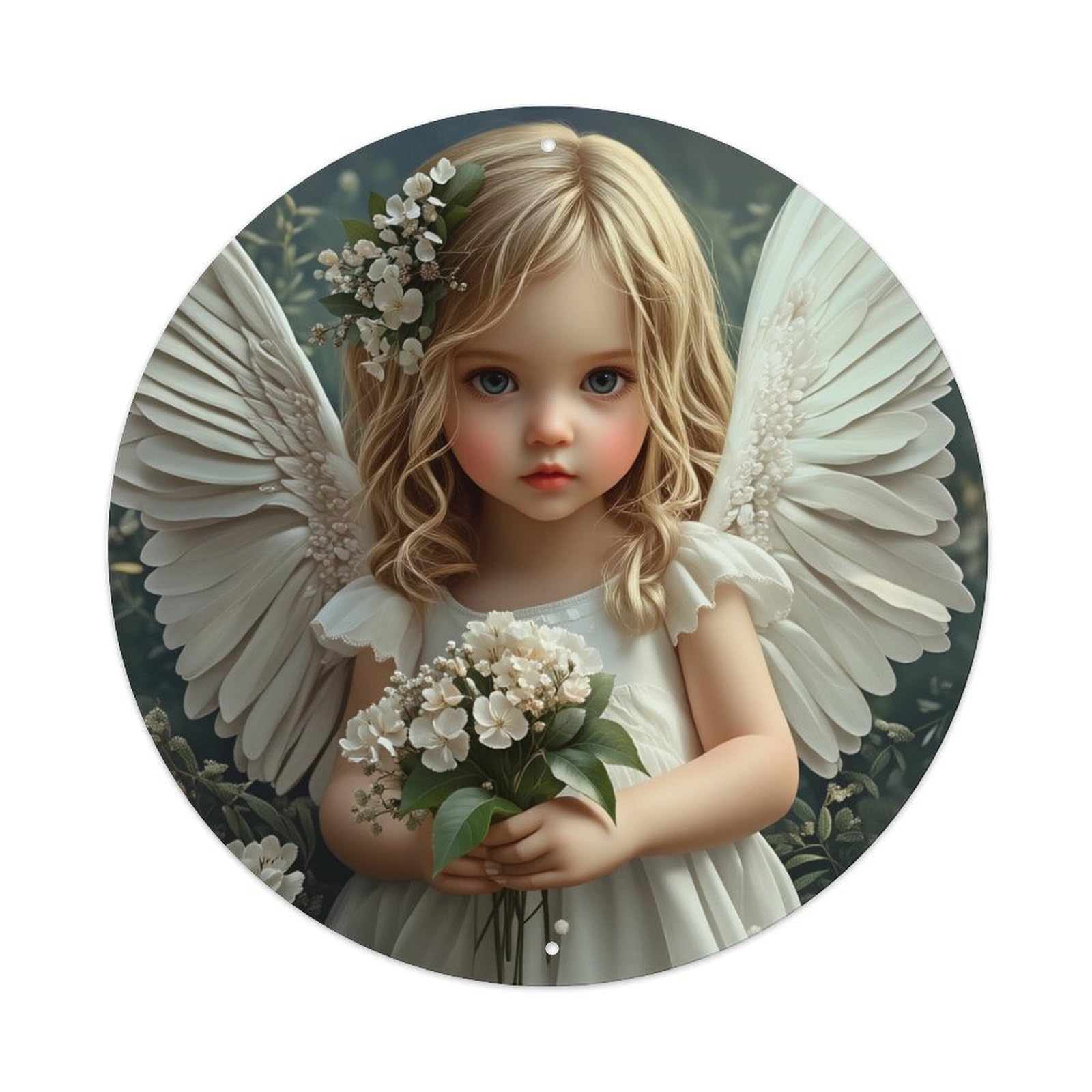 Jdfenggu Girls Vintage Little Angel With Flowers Retro Metal Tin Sign, Metal Poster For Bar, Home, Man Cave, Kitchen, Laundry Room Art Decor 8X8 Inch