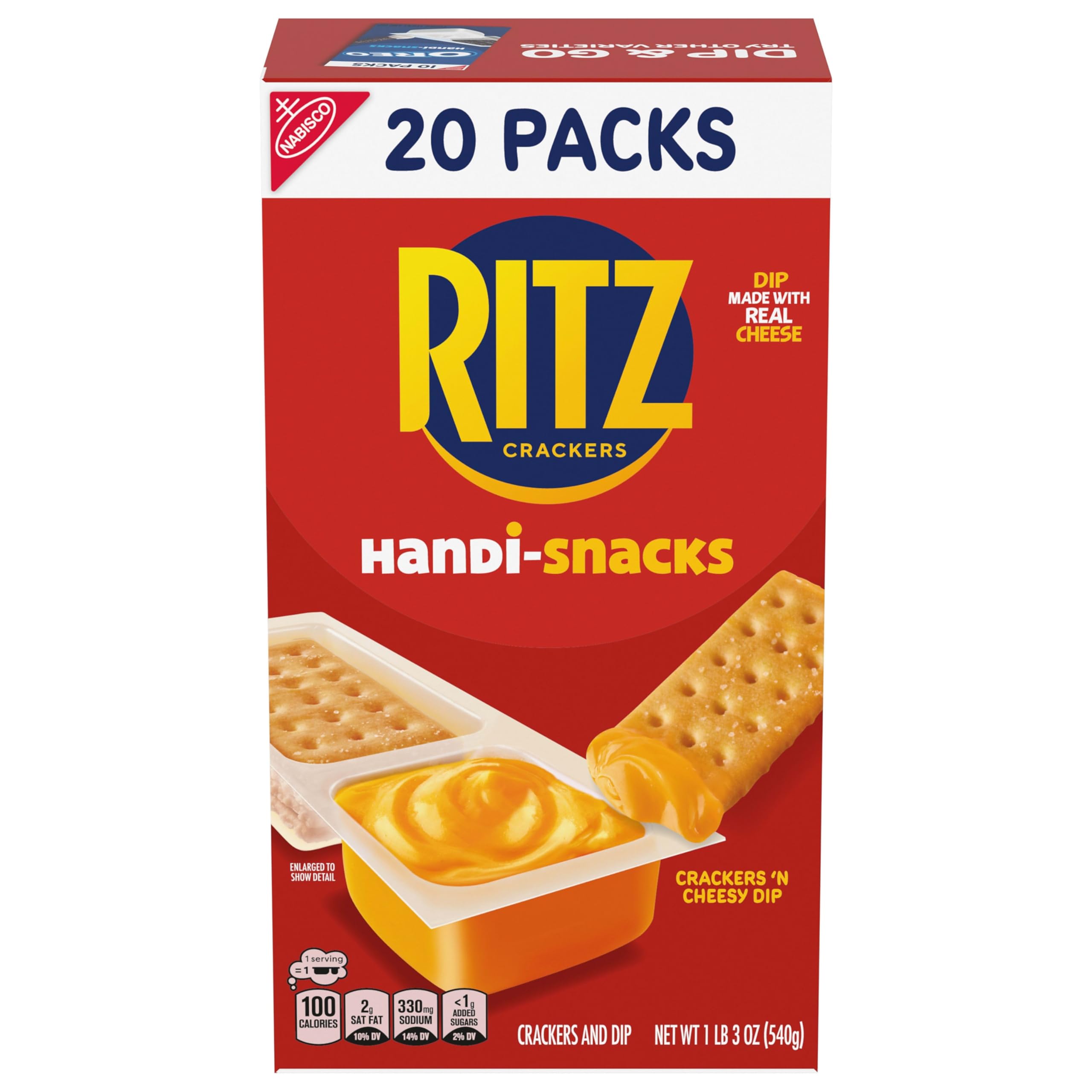 Handi-Snacks RITZ Crackers 'N Cheesy Dip Snack Packs, School Snacks, 20 Snack Packs