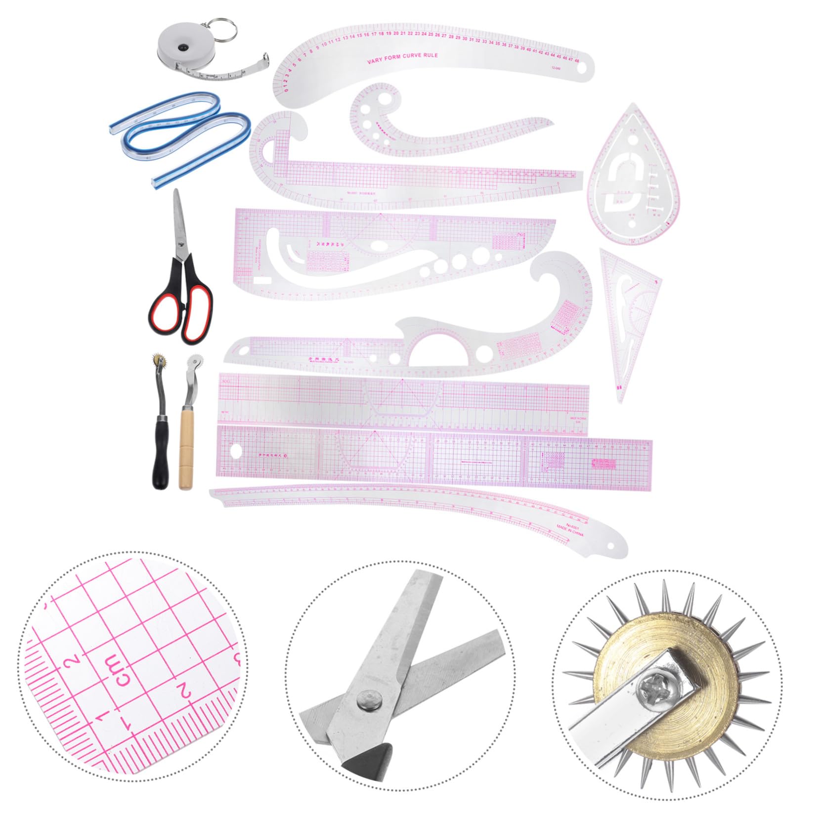 Juego de 15 Reglas de Costura para Hacer Patrones, Curva Francesa | Regla de Sastre y Patrón, Pvc Abs Acero, Trazado y Modificación en Taller de Confección