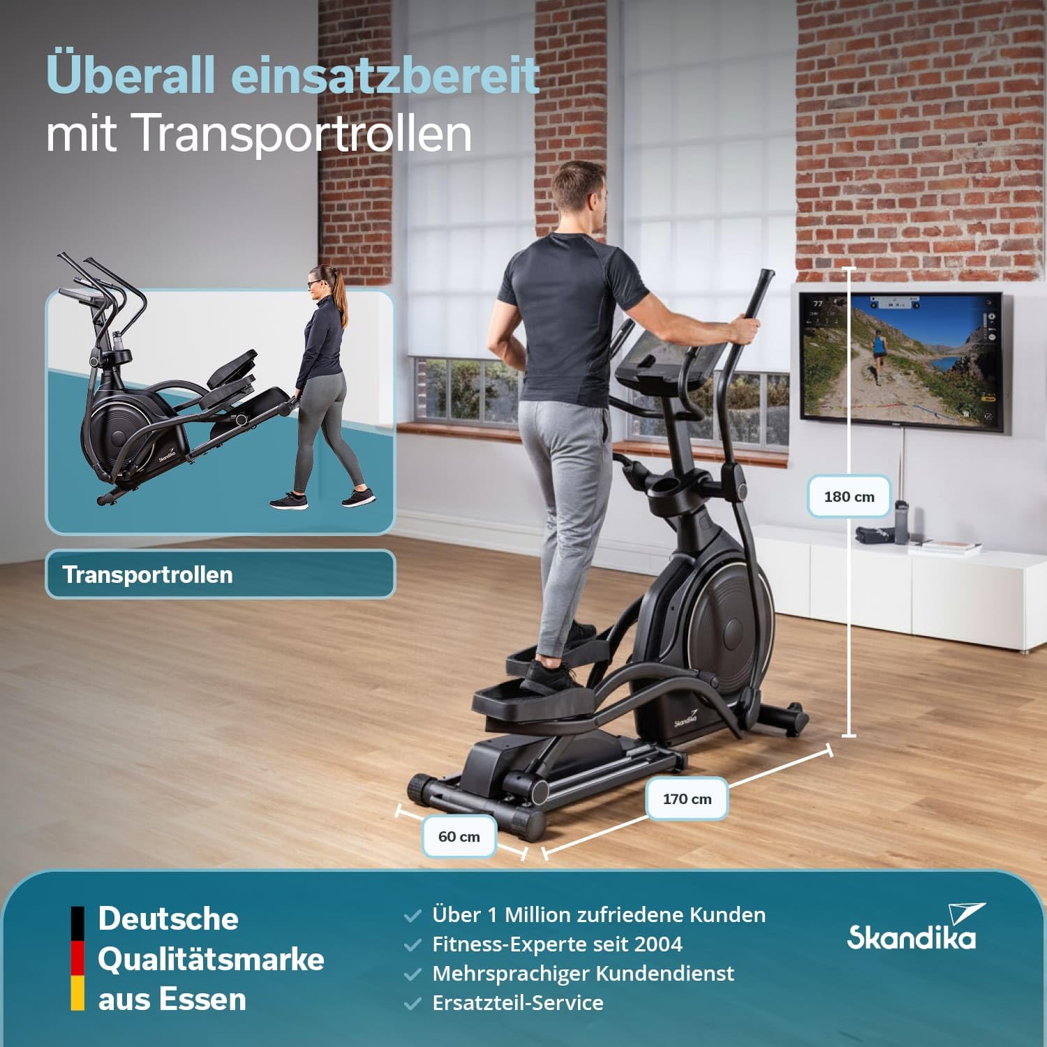 Skandika Crosstrainer Carbon P26-S P30-S Ellipsentrainer mit Steigung bis 150 kg 32 Widerstandsstufen Bluetooth App kompatibel
