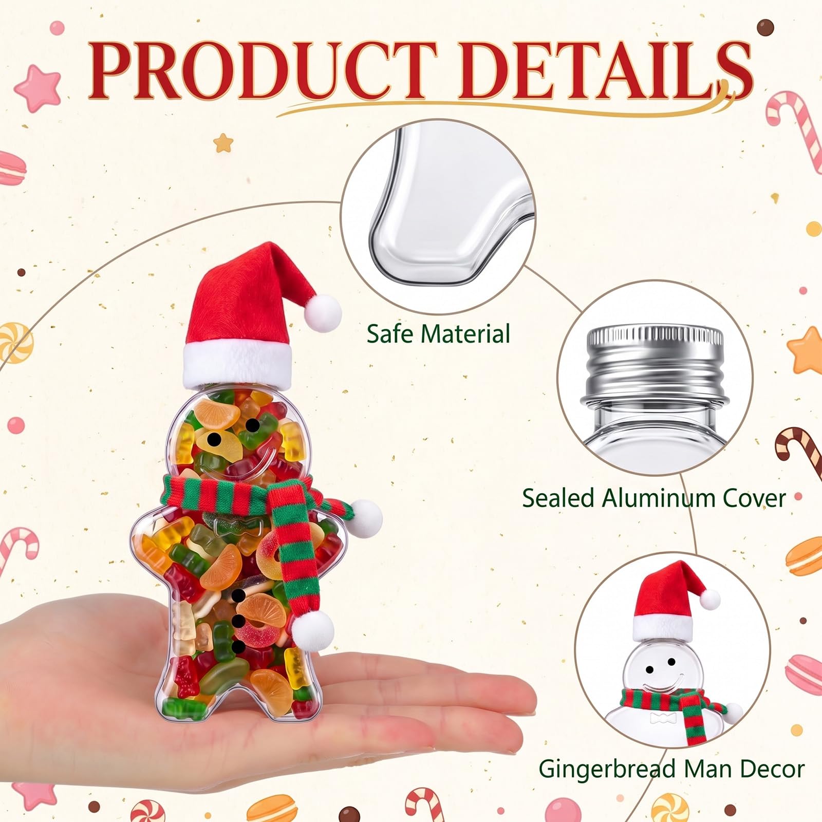 Juego de 24 tarros de caramelos de Navidad Gingerbreadman a granel