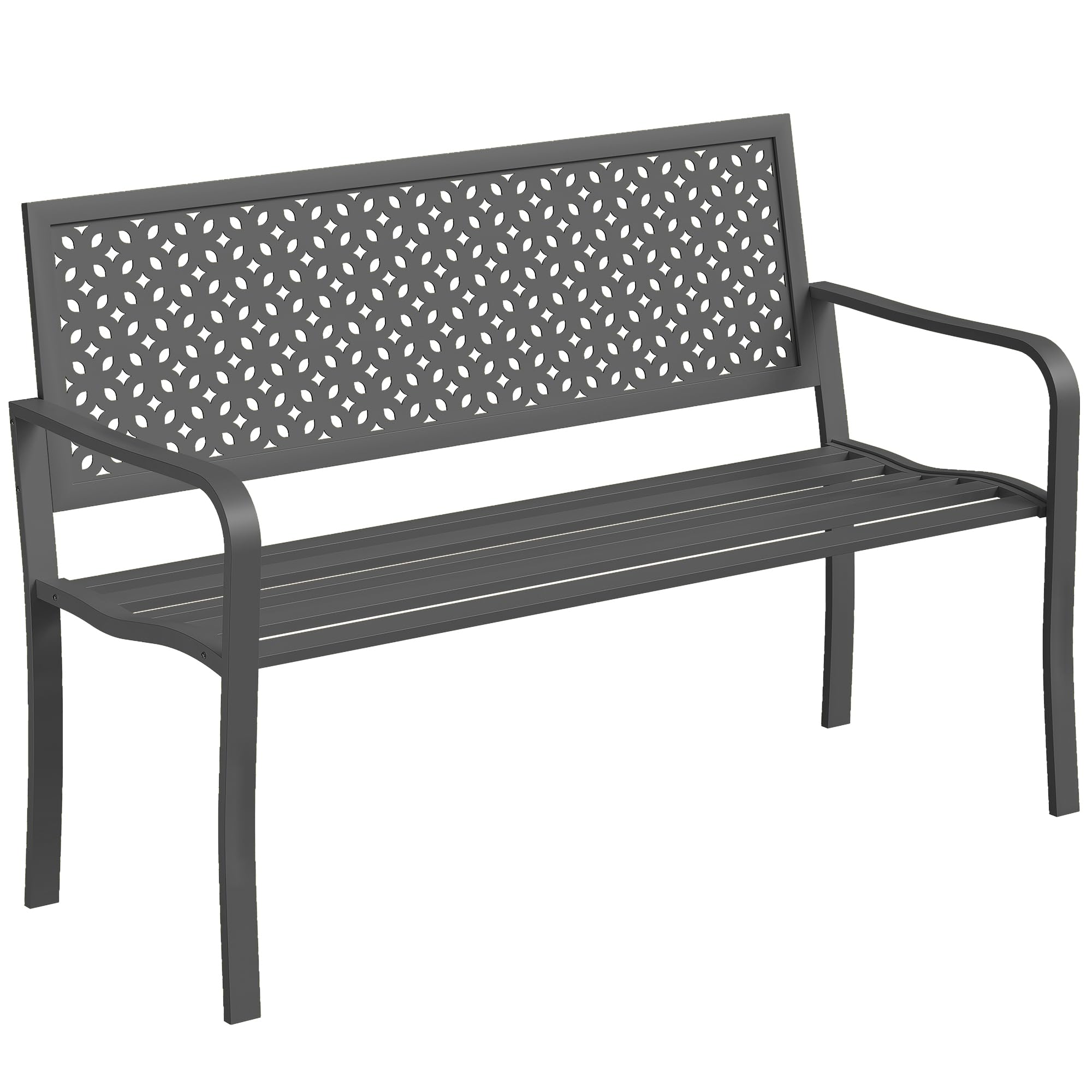 Outsunny Banc d'extérieur en métal, Banc 2 Places avec Dossier géométrique antirouille et accoudoirs, siège de Patio pour Balcon, terrasse, Parc, Gris foncé