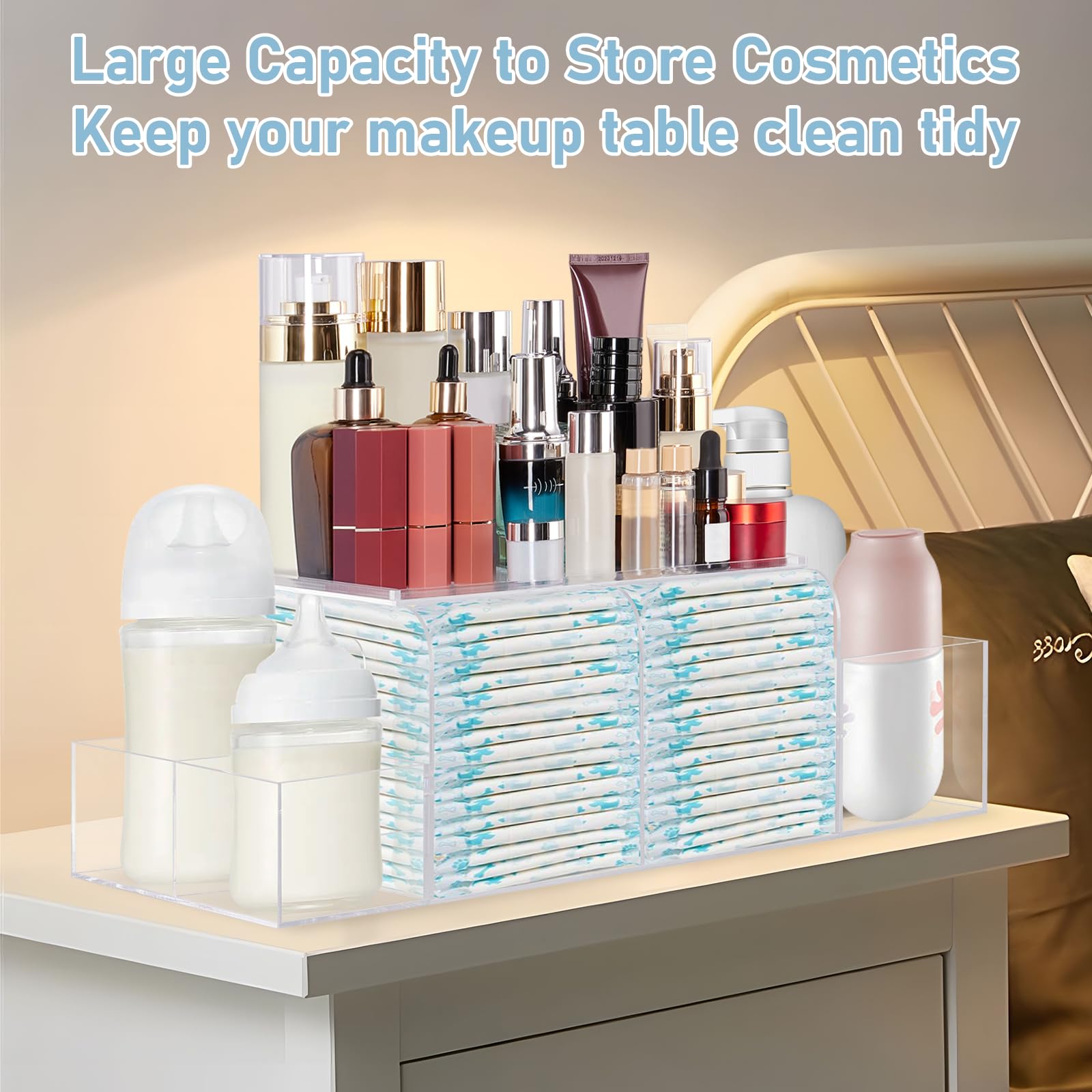 Organiseur de couches en acrylique, station à langer durable, organiseur de couches, rangement de couches pour chambre de bébé, distributeur de lingettes, chauffe-lingettes et autres essentiels