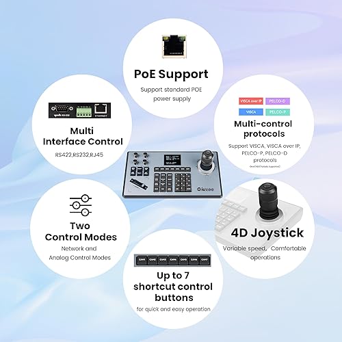 Miniatura 2 de PTZ Camera Keyboard Controller 4D Joystick PoE IP PTZ Controller with LCD Screen for Meeting Church Live Streaming Education RS422RS485RS232RJ45,