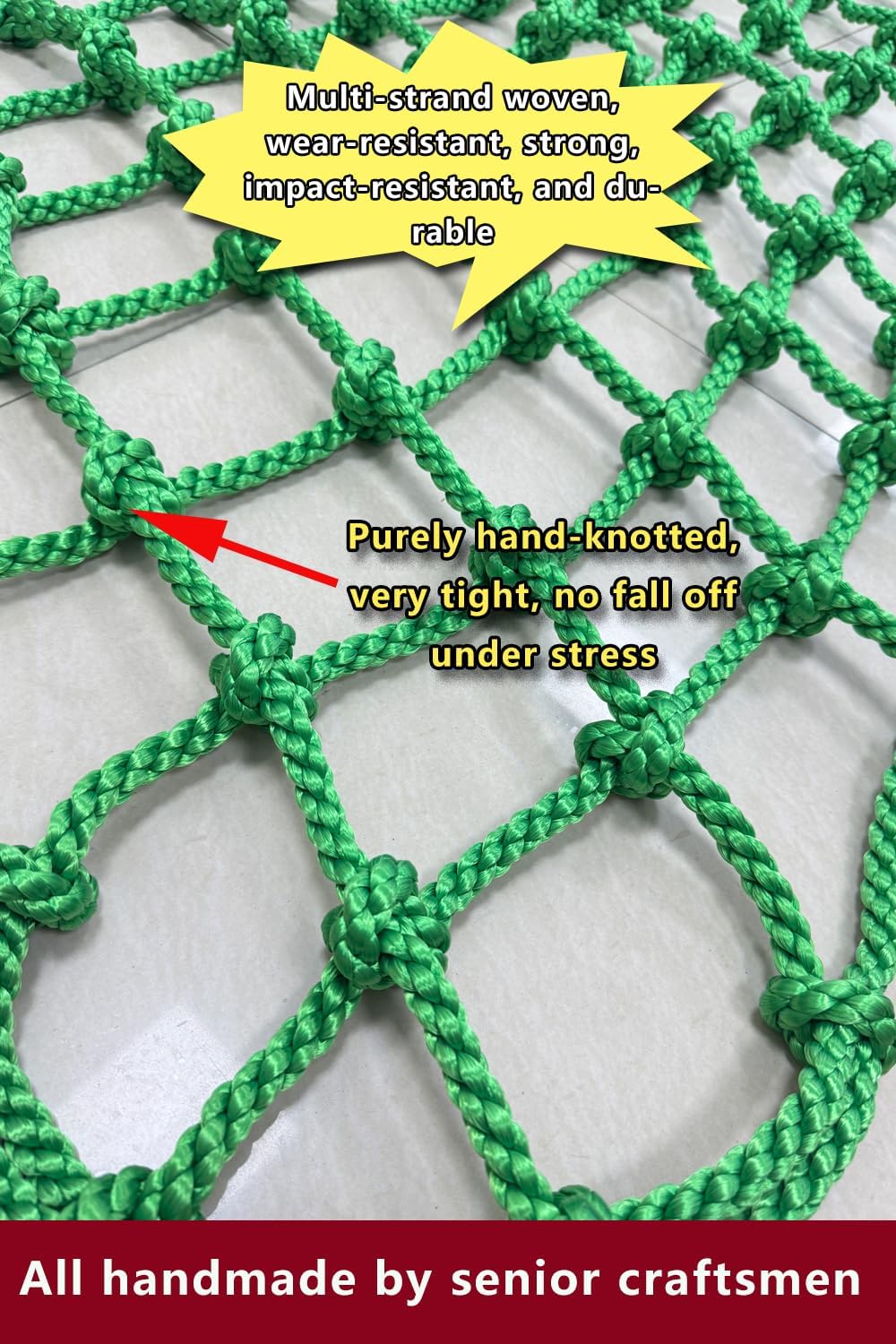 Heavy-Duty Climbing Net for Kids & Adults 600lb Capacity, (3ft-6ft), Premium Polyester Rope with 0.47" Thickness Safety Net for Playgrounds, Balconies