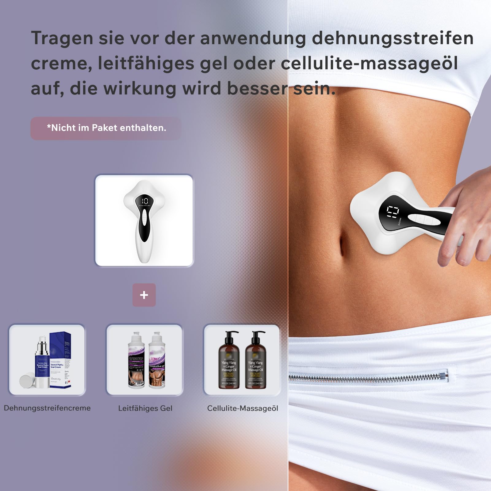 Cellulite Massagegerät Massage Lipödem Massagegerät Anti, Nachgewiesene Wirksamkeit, kabelloses Unisex Massager für Taille, Bauch, Gesäß, Arme, Beine, Rücken (Weiß)