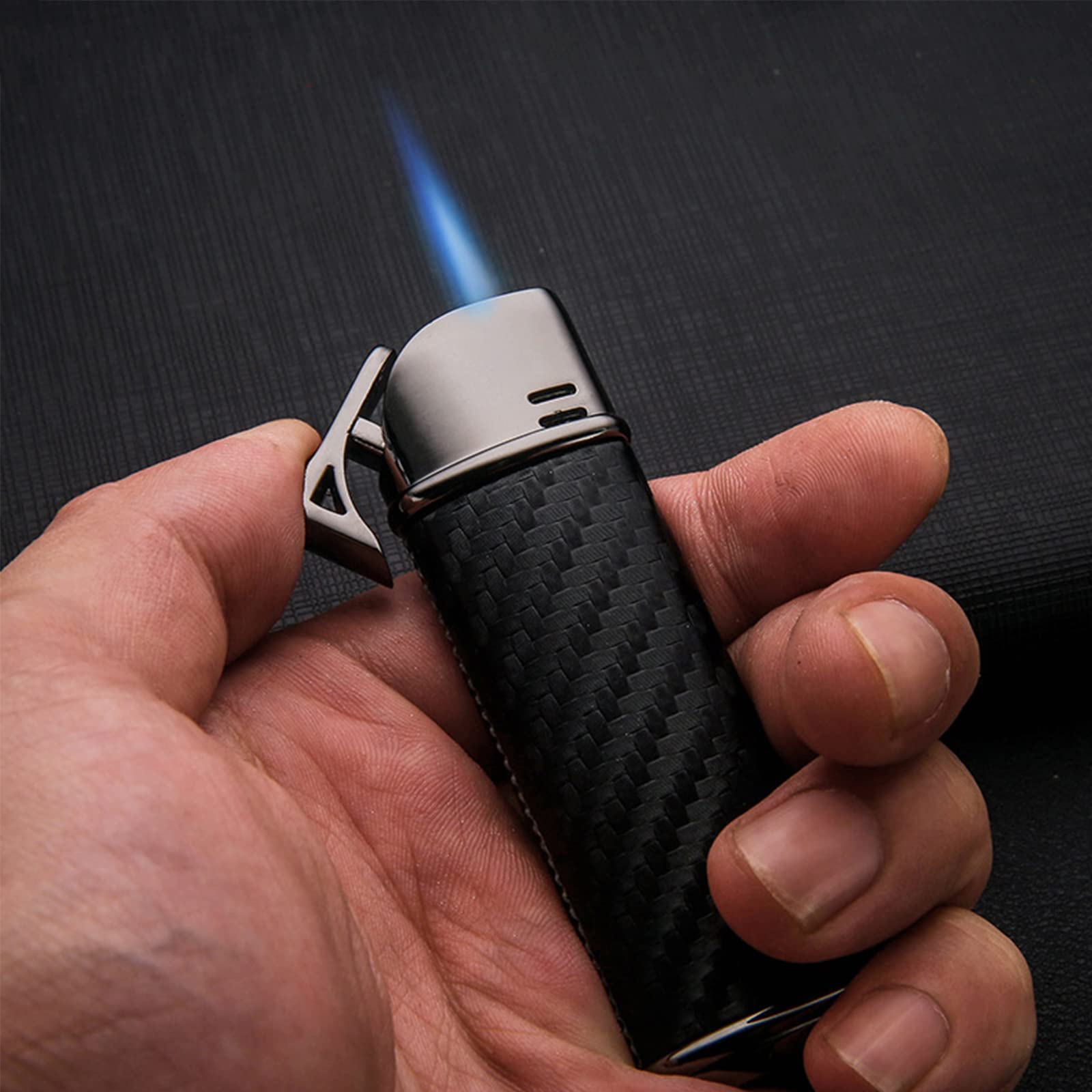 Mini Poche Torche Briquet Bleu Flamme Butane Allume-Cigare Rechargeable Coupe-Vent Poche Briquet Accessoires Fumeurs avec Boîte Cadeau
