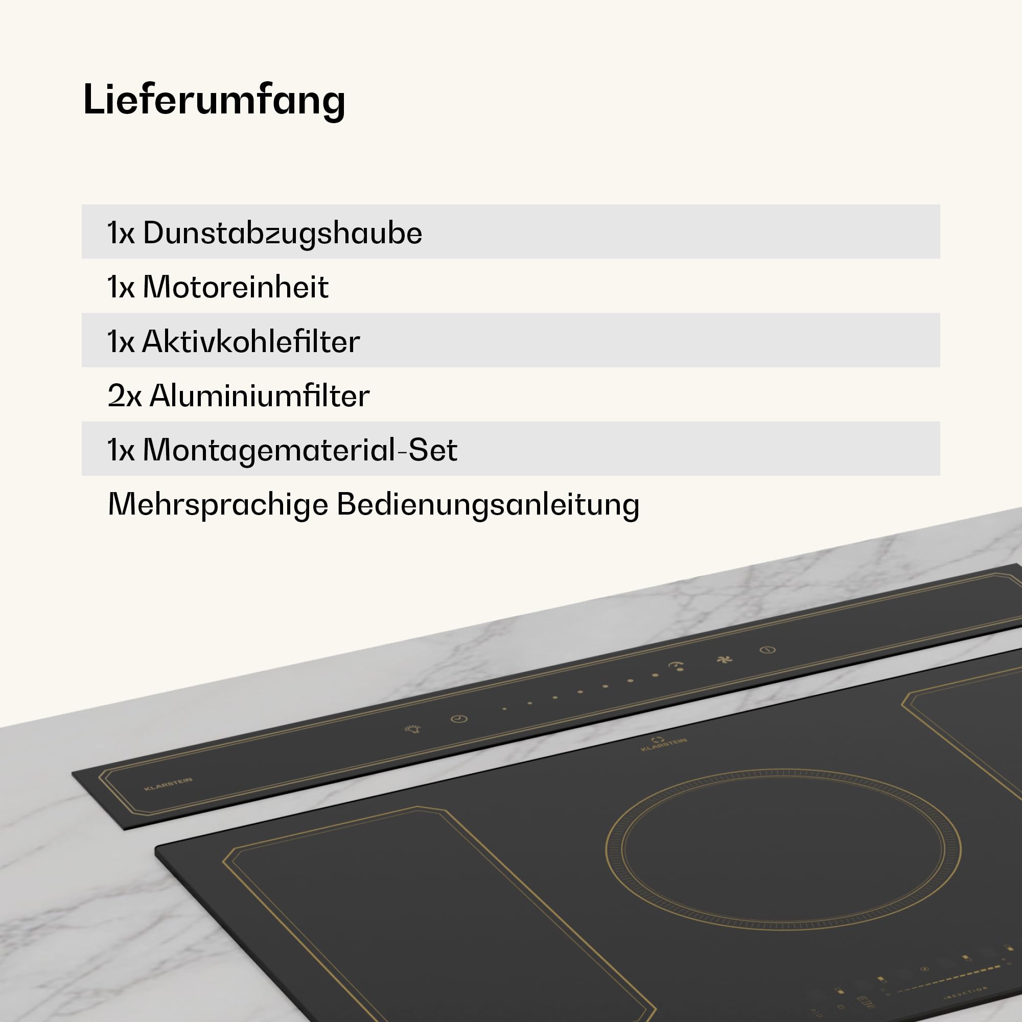 Klarstein Victoria Downdraft Dunstabzugshaube A++ 720 m³/h 52 dB Touchscreen LED Schwarz