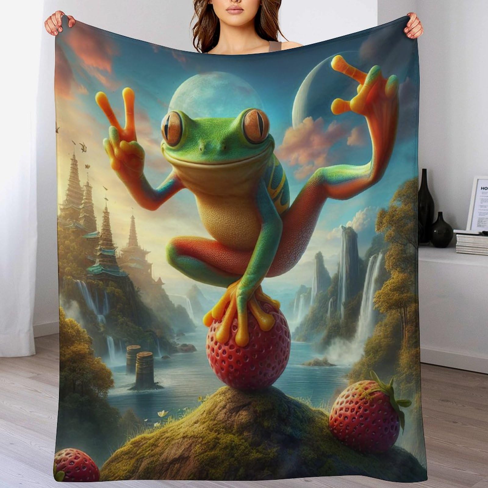 Couverture 3D grenouille plaid doux idée cadeau originale pour enfants et adultes 180x200