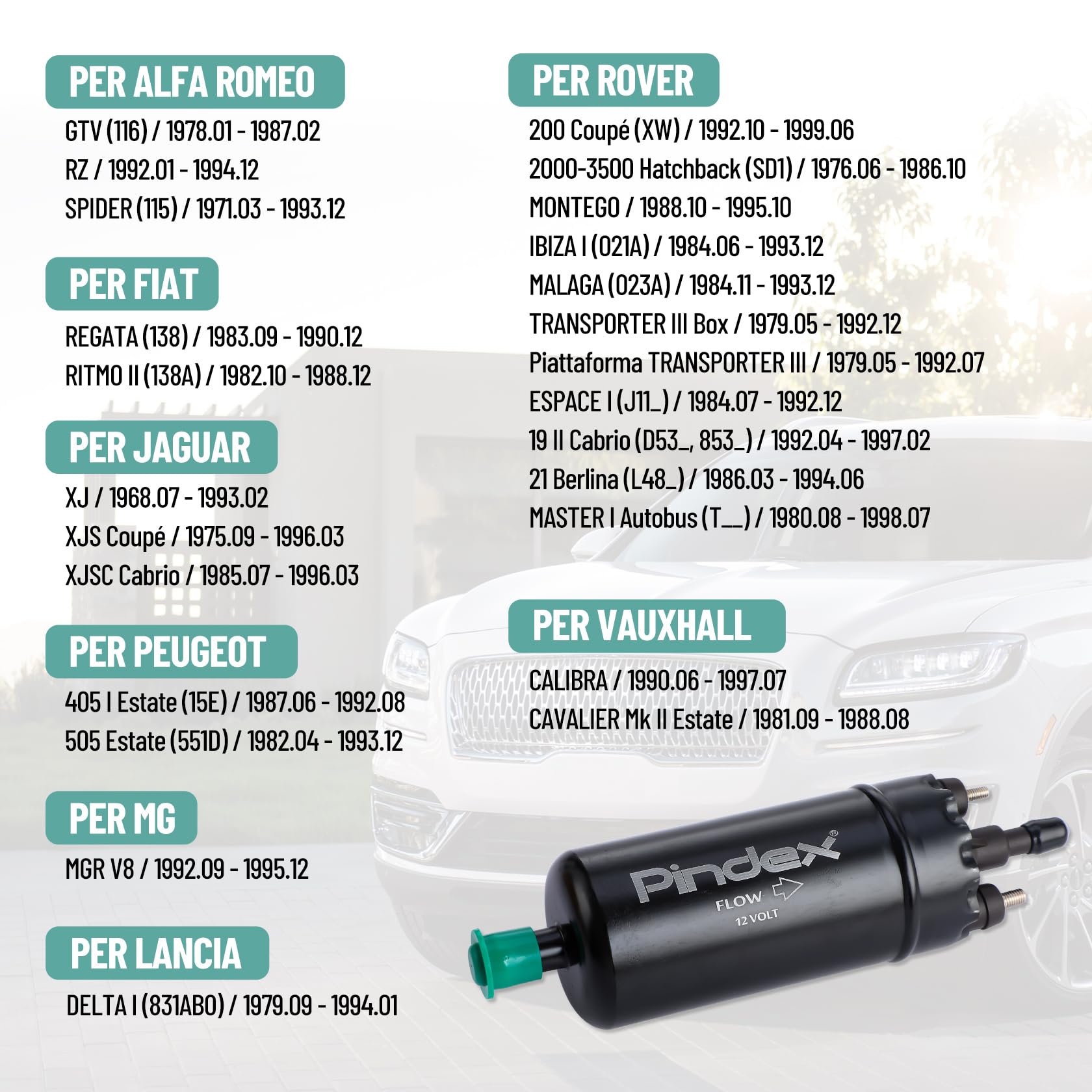 Pindex 0580464070 Pompa Elettrica per Carburante 12 V Ad Alta Pressione In Linea con Supporto Antiurto per Motore Auto,125 PSI 8.5 Bar,Nero