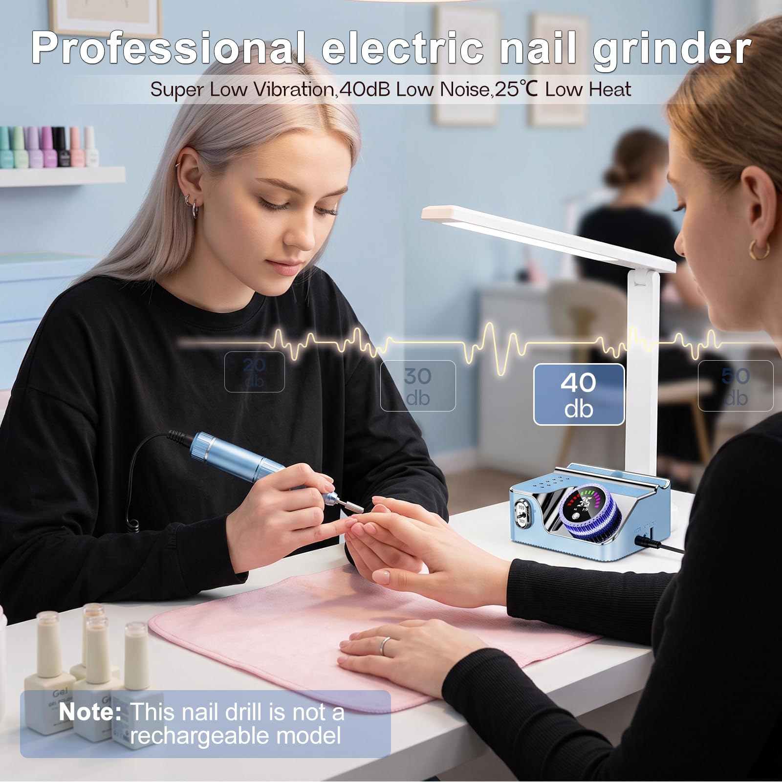 Taladro de uñas eléctrico portátil para uñas acrílicas (azul claro)