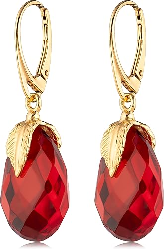 Miniatura 6 de Amber by Mazukna - Pendientes de ámbar natural para mujer - Cierre de plata chapada en oro 925, ámbar pulido brillante, piedra semipreciosa natural