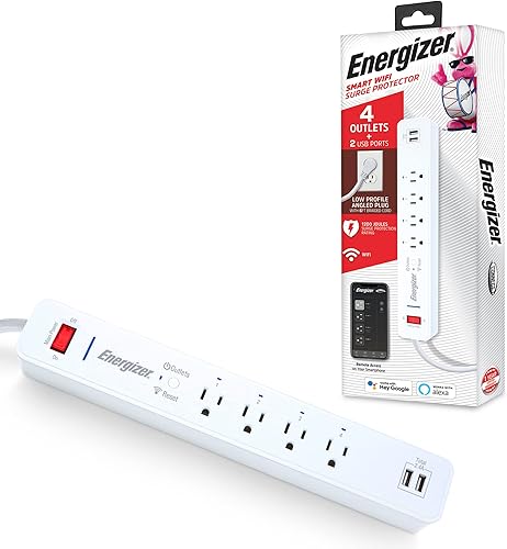 Energizer Connect Smart WiFi Protector contra sobretensiones con 4 puertos de CA, 2 puertos USB, acceso remoto y control de voz Compatible con