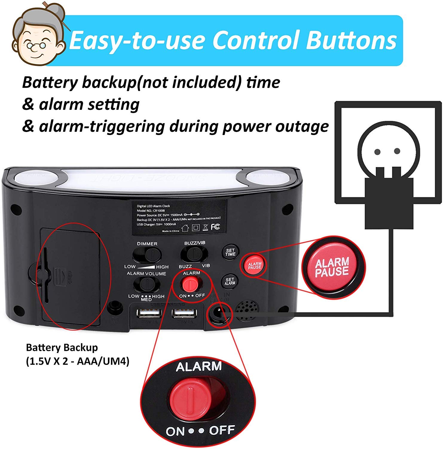 Extra Loud Vibrating Alarm Clock with Bed Shaker for Heavy Sleepers