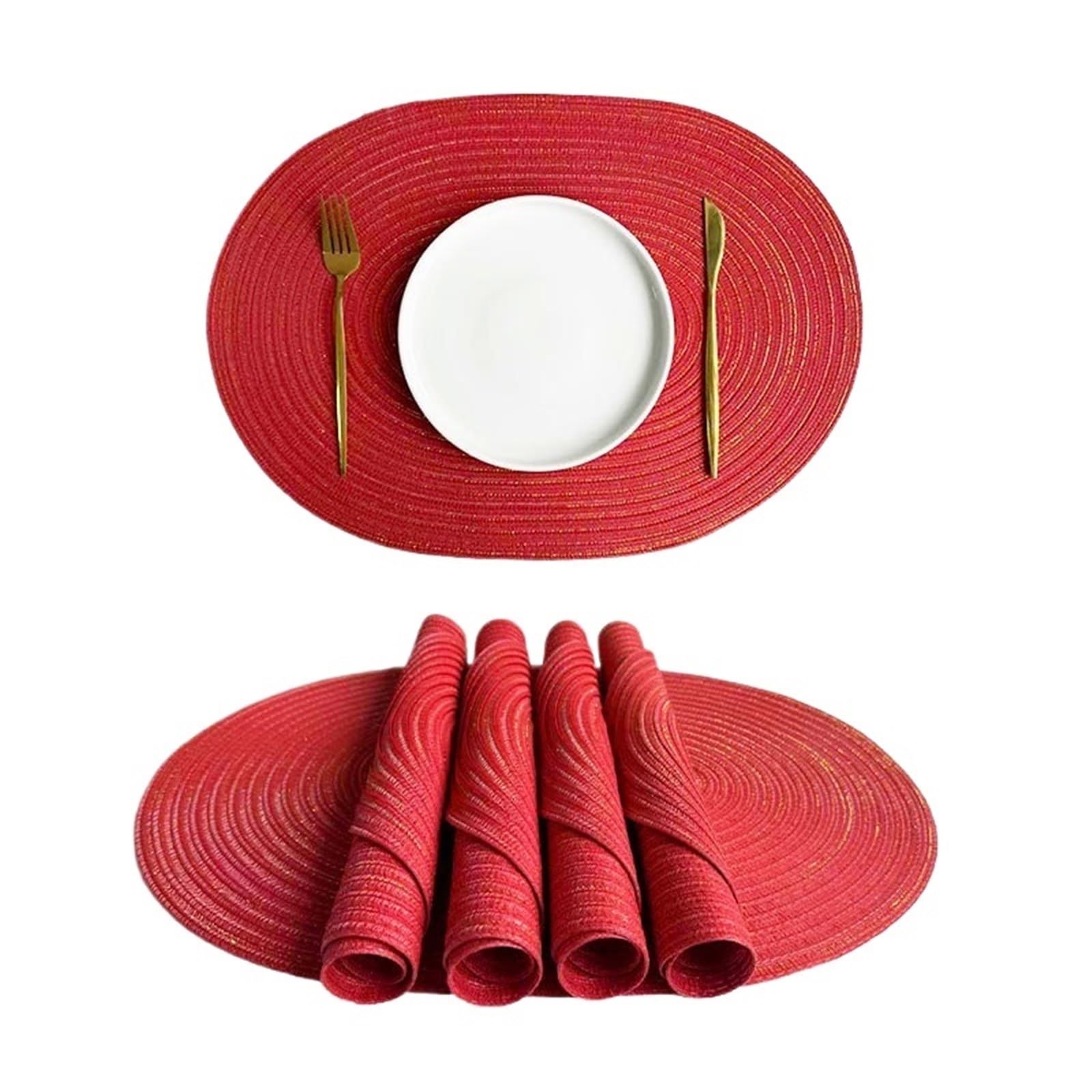 Tejido Salvamanteles 1/4/6 Uds. Manteles Individuales Trenzados Verdes ovalados Grandes de 35x50cm, manteles Individuales for Mesa Regalo, tapete for mesas Comedor