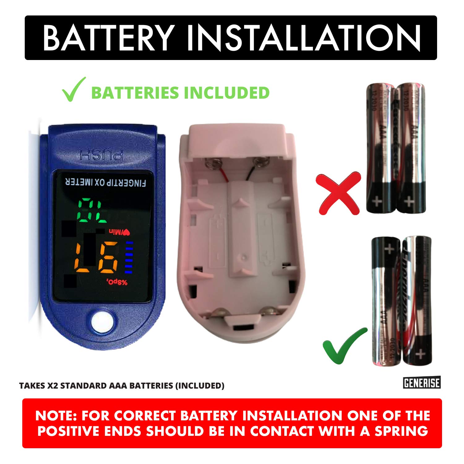Oxygen Saturation Monitor GENERISE Pulse Oximeter For Adults & Children - Blood Oxygen Monitor With Large Clear OLED Display - Features SPO2 & PR Detection For Fast, Accurate Results, Batteries Inc - View #4