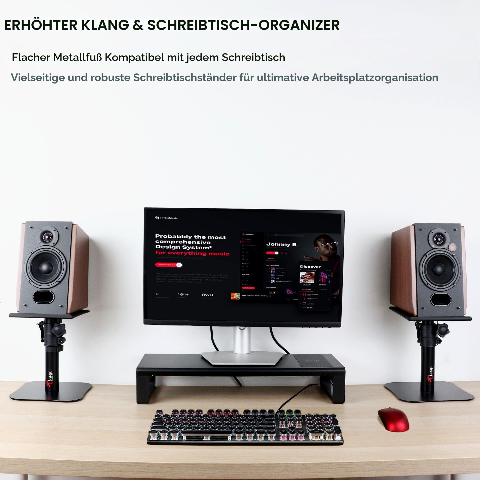 Studio-Monitor- und Lautsprecherständer, Desktop-Ständer, 2er-Set, 24 x 22.5 cm großer, neigbarer Metallablage