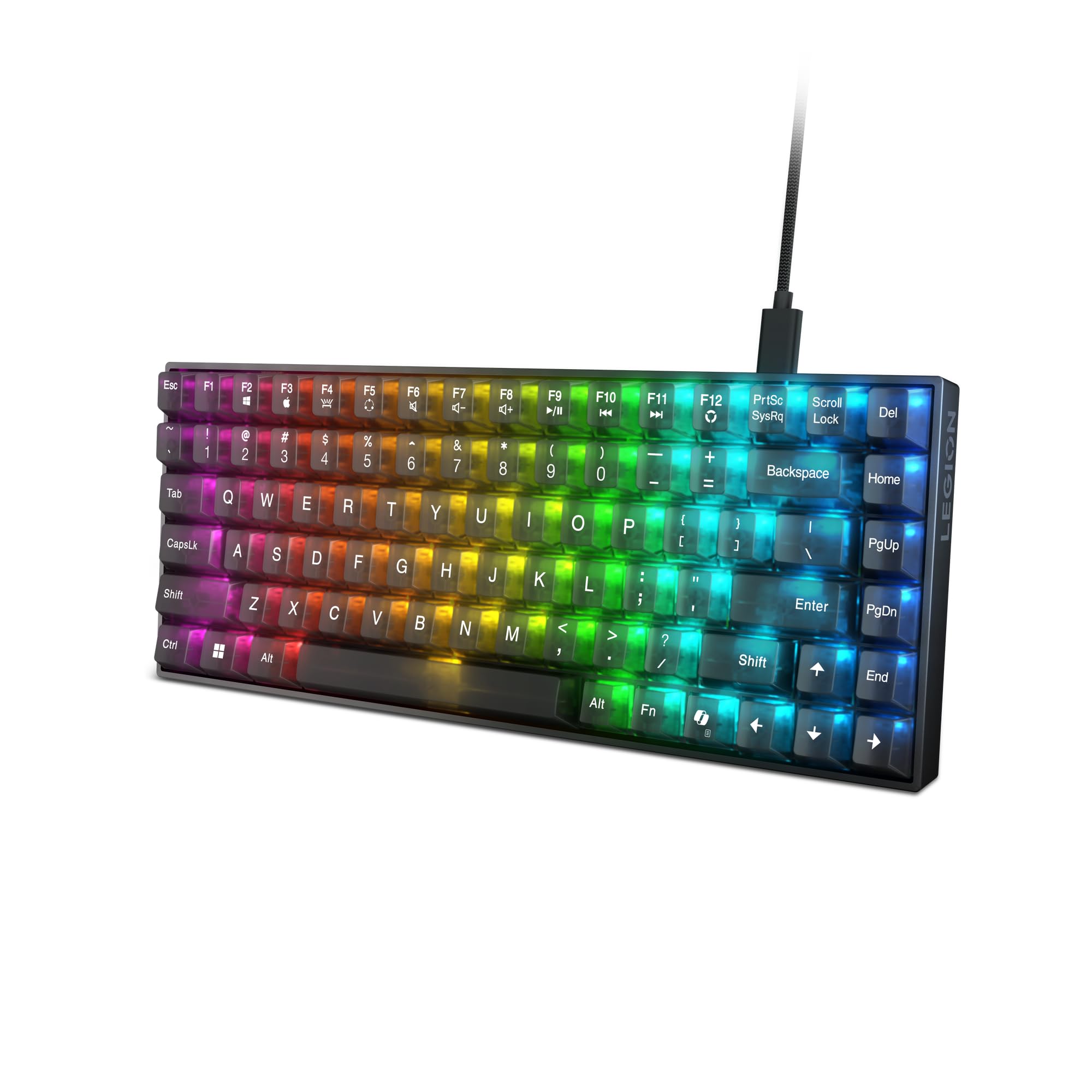 Lenovo Legion K510 Mini Pro - Teclado Gaming (Mecánico, 84 Teclas, Diseño 75% Compacto, Teclas Translúcidas, Iluminación RGB, QWERTY Español) Incluye Cable 1.8m - Color Negro